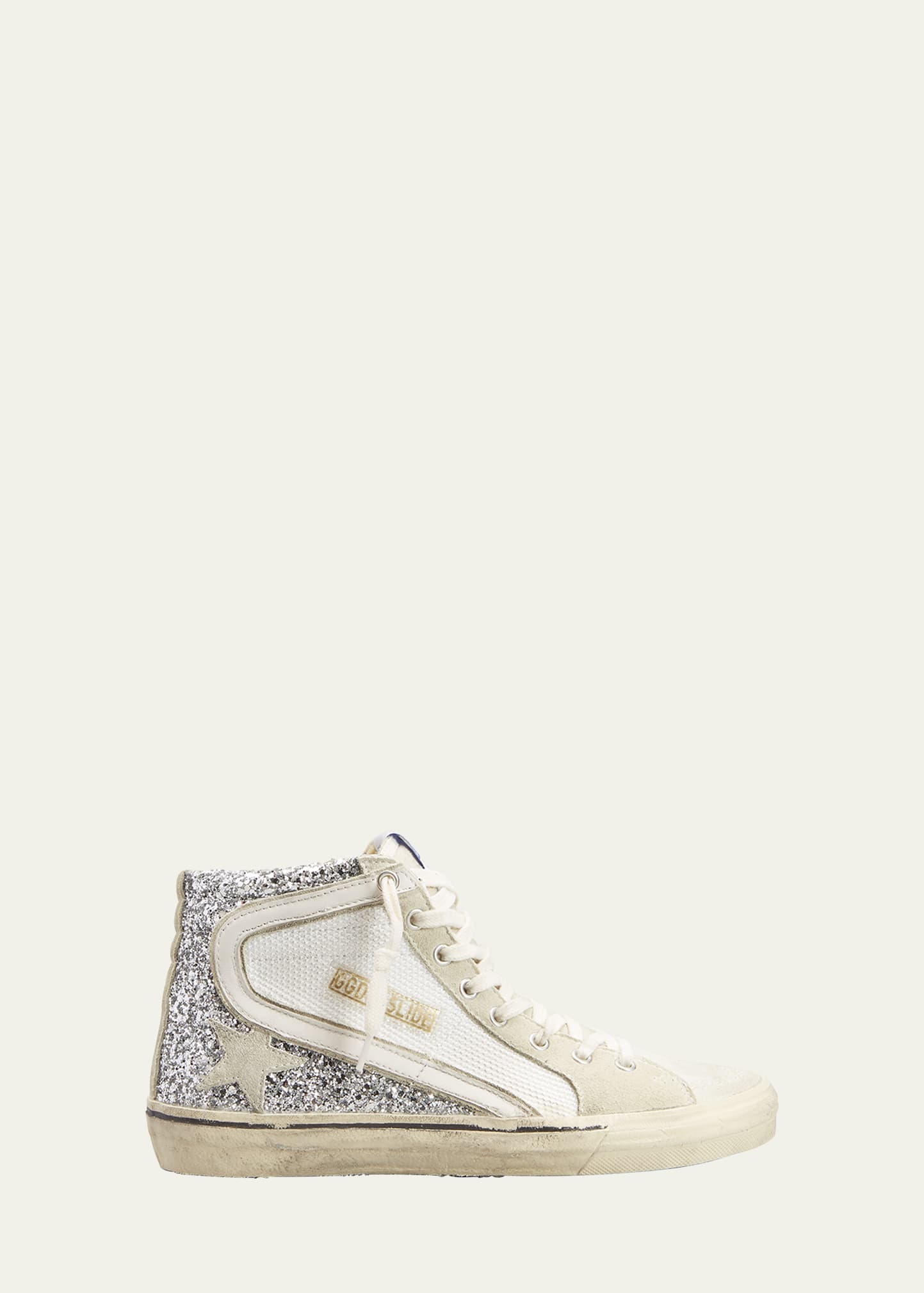 Golden goose slide silver shop glitter high top sneakers