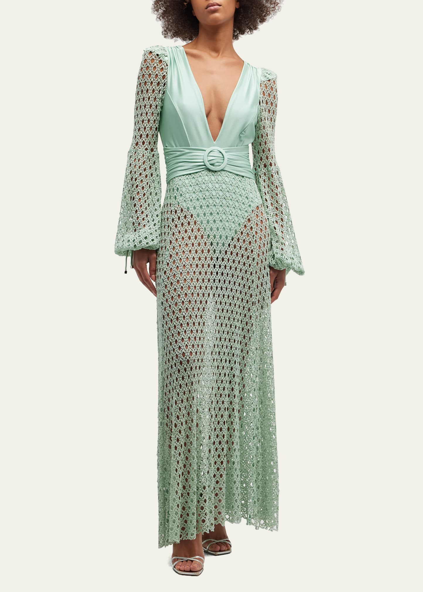 patbo monstera crochet bustier dress PatBO Monstera crochet bustier maxi dress in sand by PatBO