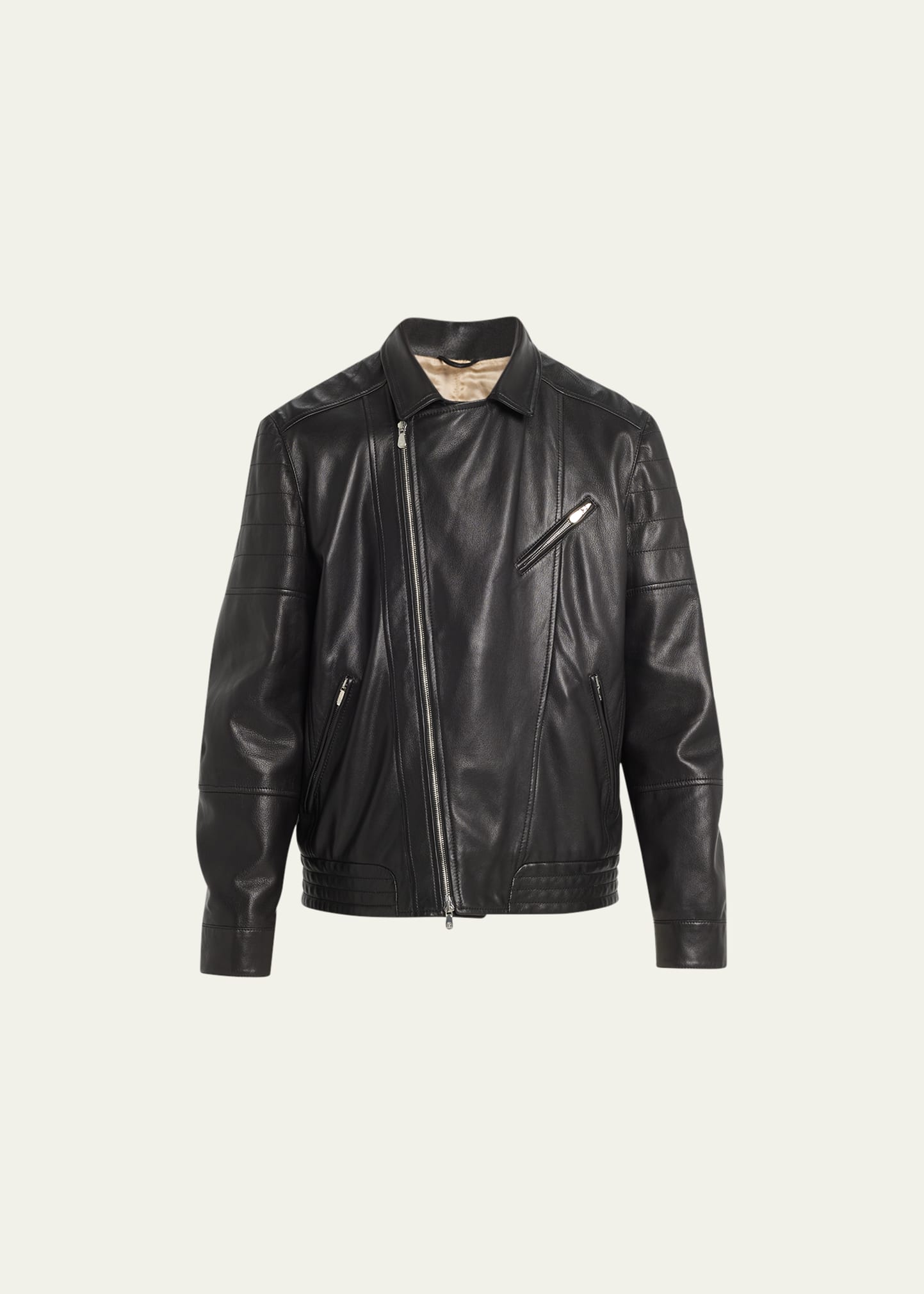 Brunello Cucinelli Men's Asymmetric Leather Motorcycle Jacket