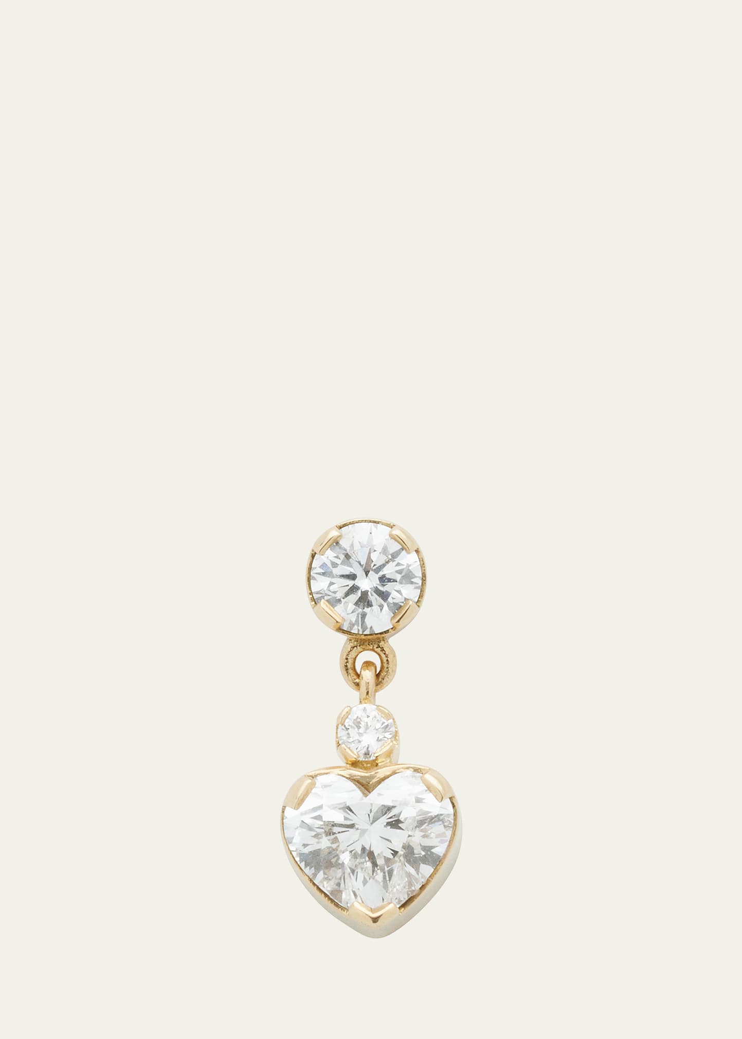 Sophie Bille Brahe Chambre Diamond Heart Drop Earring in 18K Yellow Gold, Single