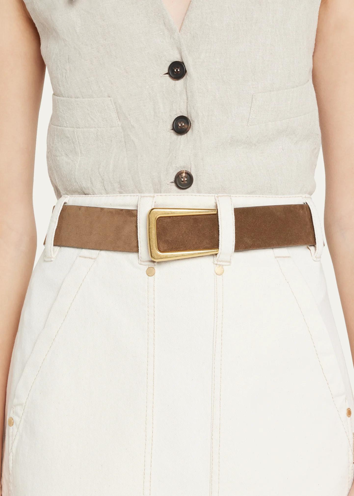 Brunello Cucinelli Suede Leather Belt w/ Gold-Tone Buckle  display picture 1