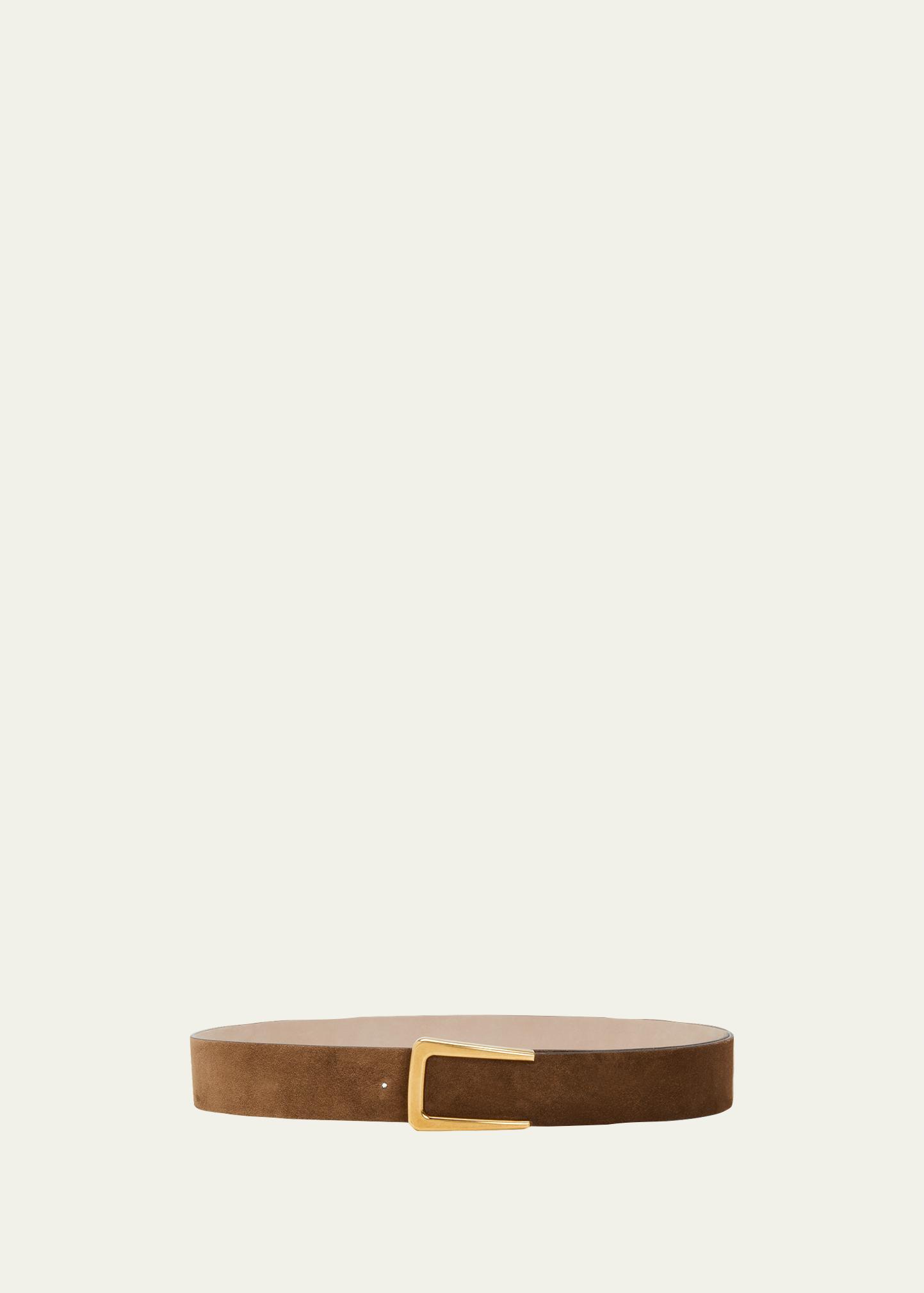 Brunello Cucinelli Suede Leather Belt w/ Gold-Tone Buckle 