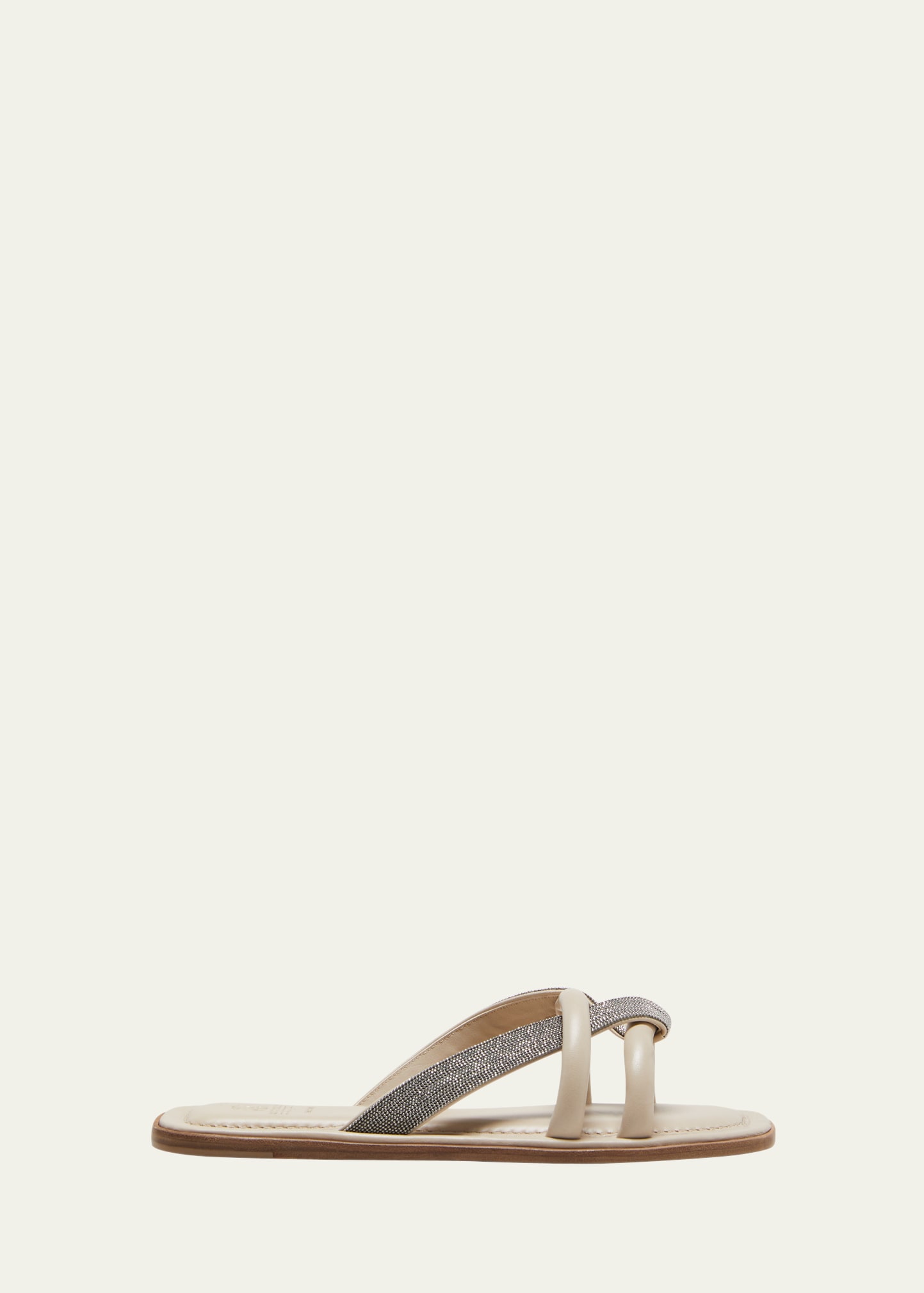 Brunello Cucinelli Leather Monili Flat Slide Sandals - Bergdorf Goodman Brunello Cucinelli Leather Monili Flat Slide Sandals