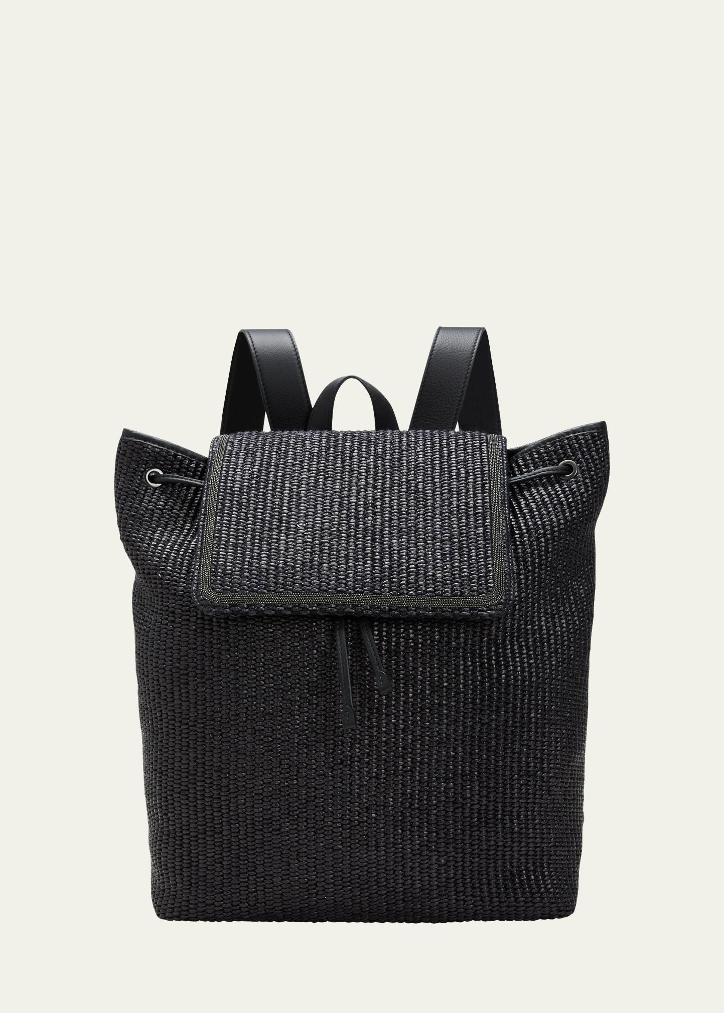 Brunello Cucinelli Monili Drawstring Raffia Backpack 