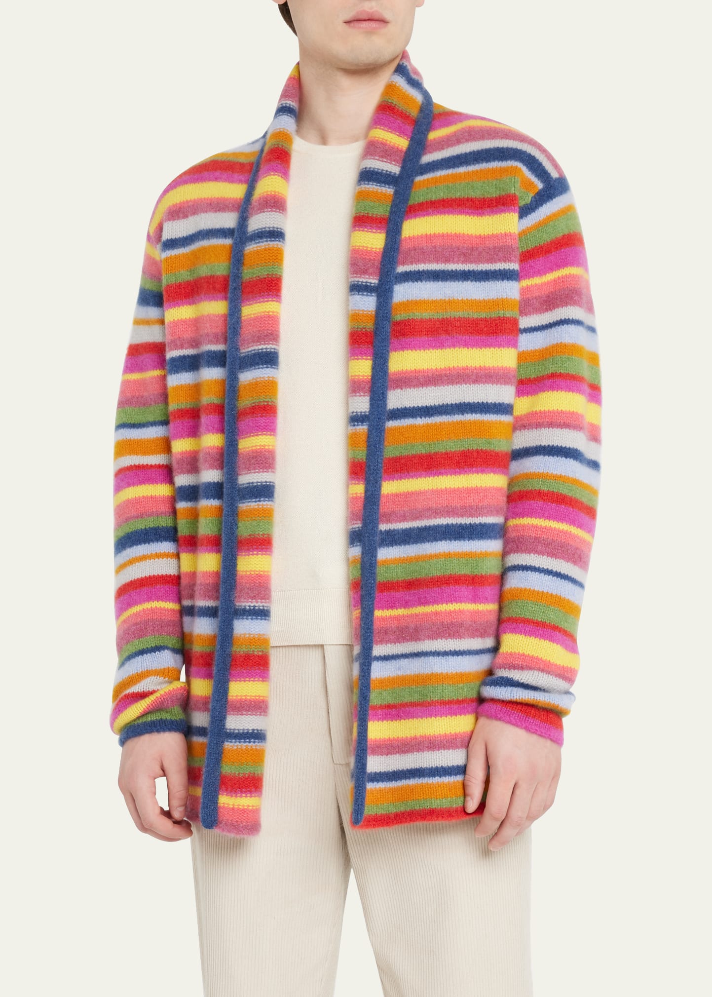 The Elder Statesman Men's Multi-Stripe Cashmere Smoking Jacket