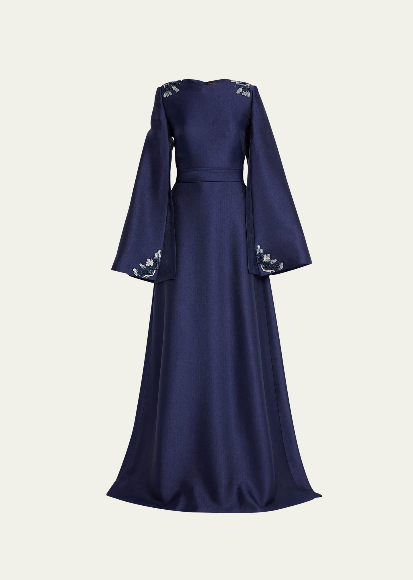 Reem Acra Bead-Embellished Split Sleeve Mikado Cape Gown