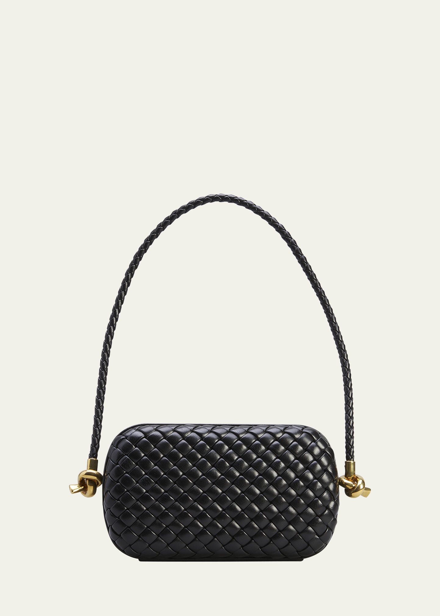 BOTTEGA VENETA正規品/送料関税込み INTRECCIATO Strap Clutch Bottega Veneta Goldtone Intrecciato Chain Metal Knot Clutch