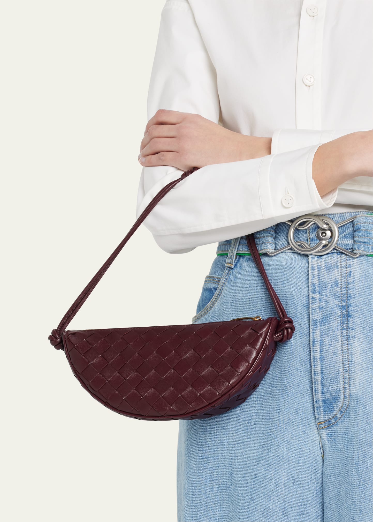 Bottega Veneta Half-Moon Intrecciato Leather Shoulder Bag