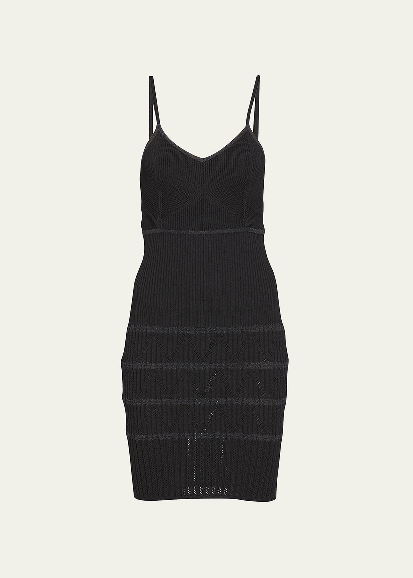 Balmain V Neck zigzag Pointelle Rib Knit Mini Dress - Bergdorf Goodman