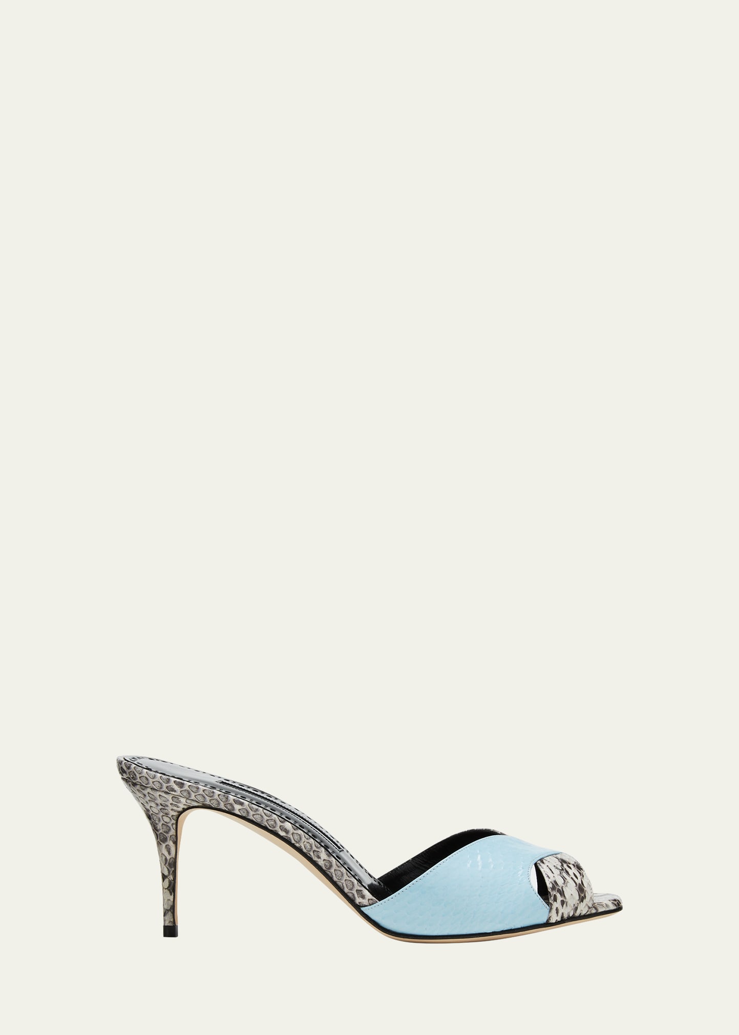 Manolo Blahnik Mumbimu Bicolor Snakeskin Mule Sandals