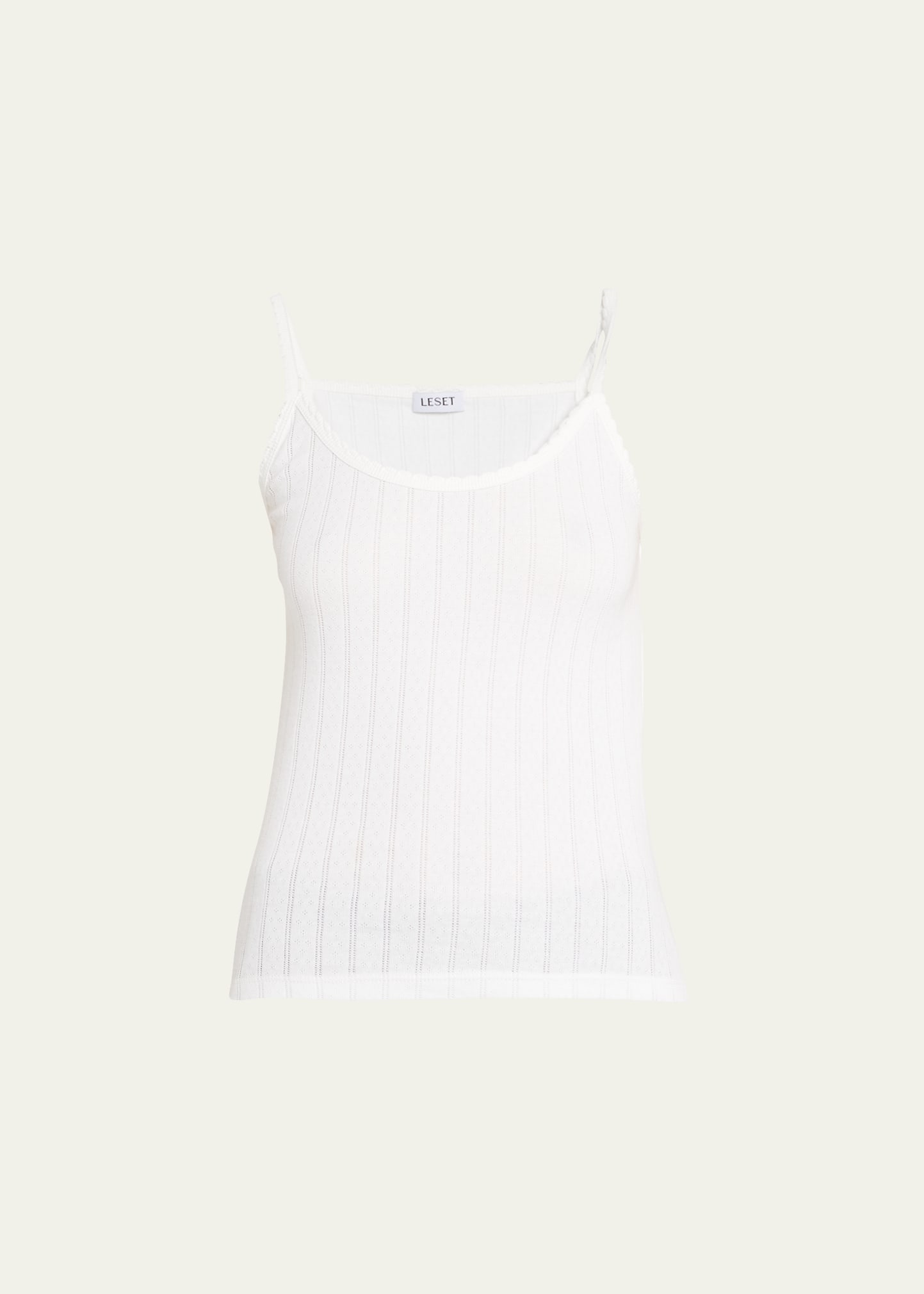 Leset Cotton Pointelle Scalloped Tank Top White