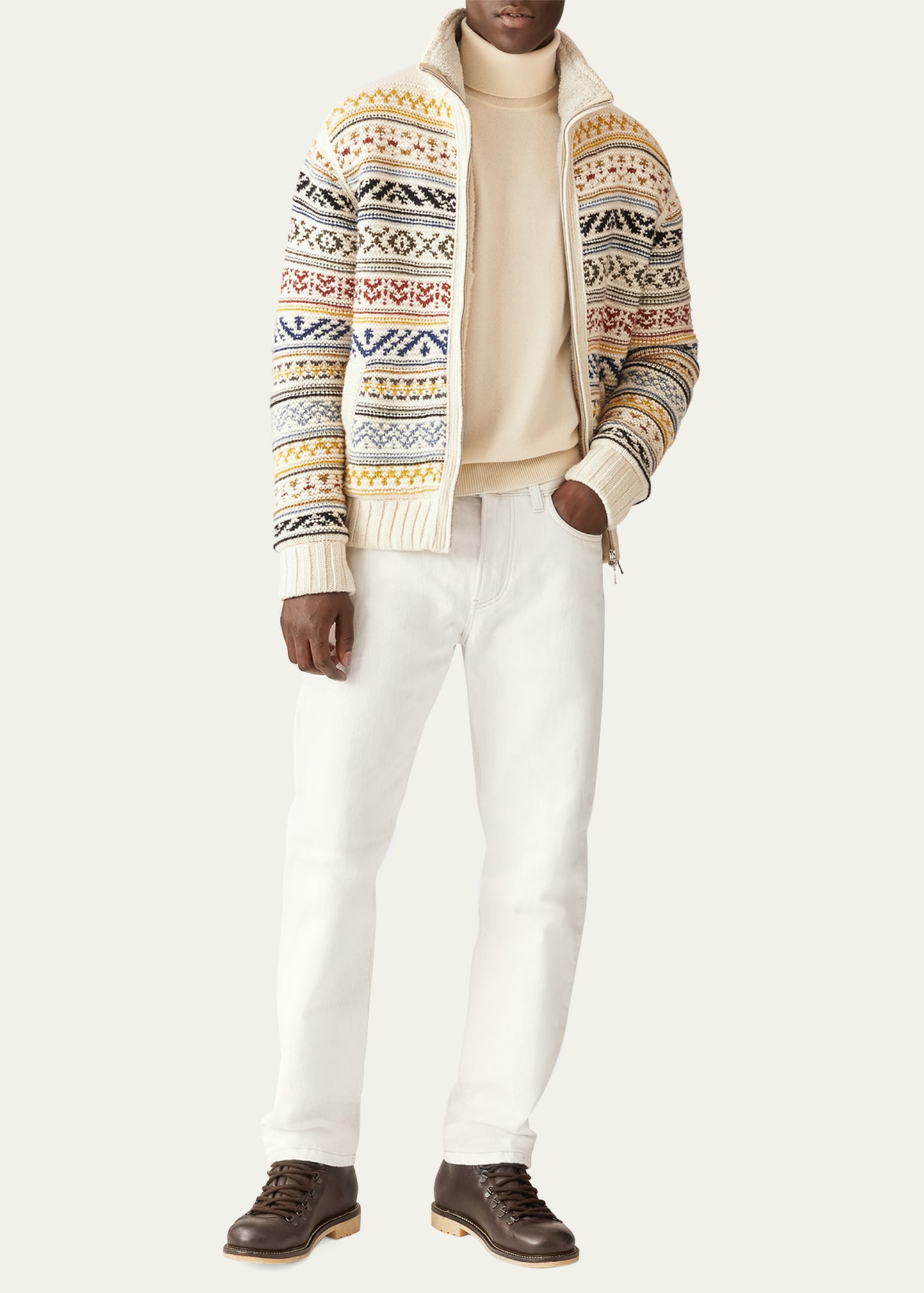 Loro Piana Men's Shearling-Lined Cashmere Full-Zip Sweater
