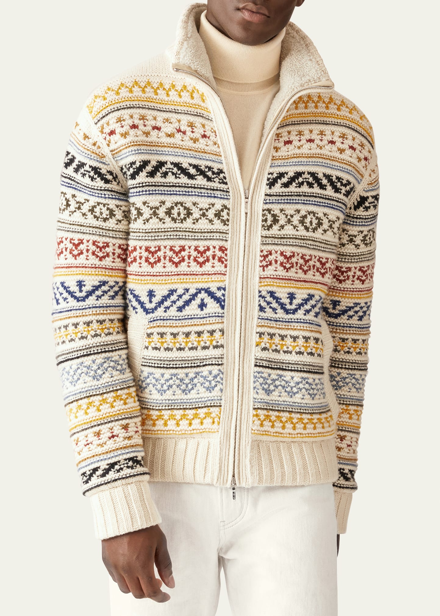 Loro Piana☆CASHMERE☆ Loro Piana Men's Shearling-Lined Cashmere Full-Zip Sweater
