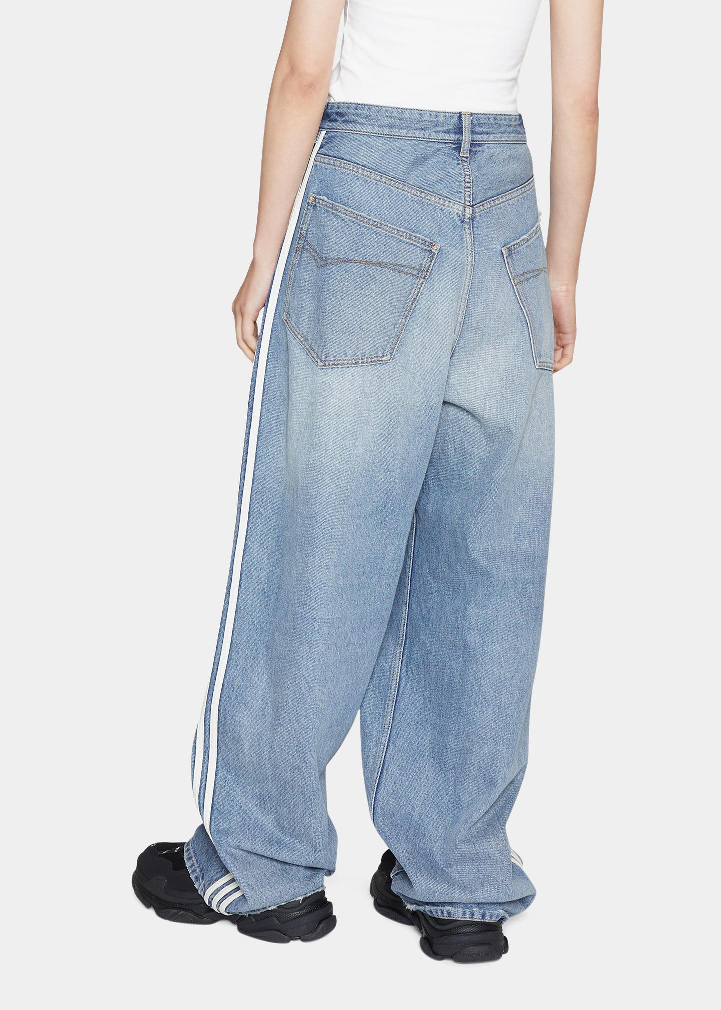Balenciaga x Adidas Large Baggy 3-Stripe Denim Pants - Bergdorf 