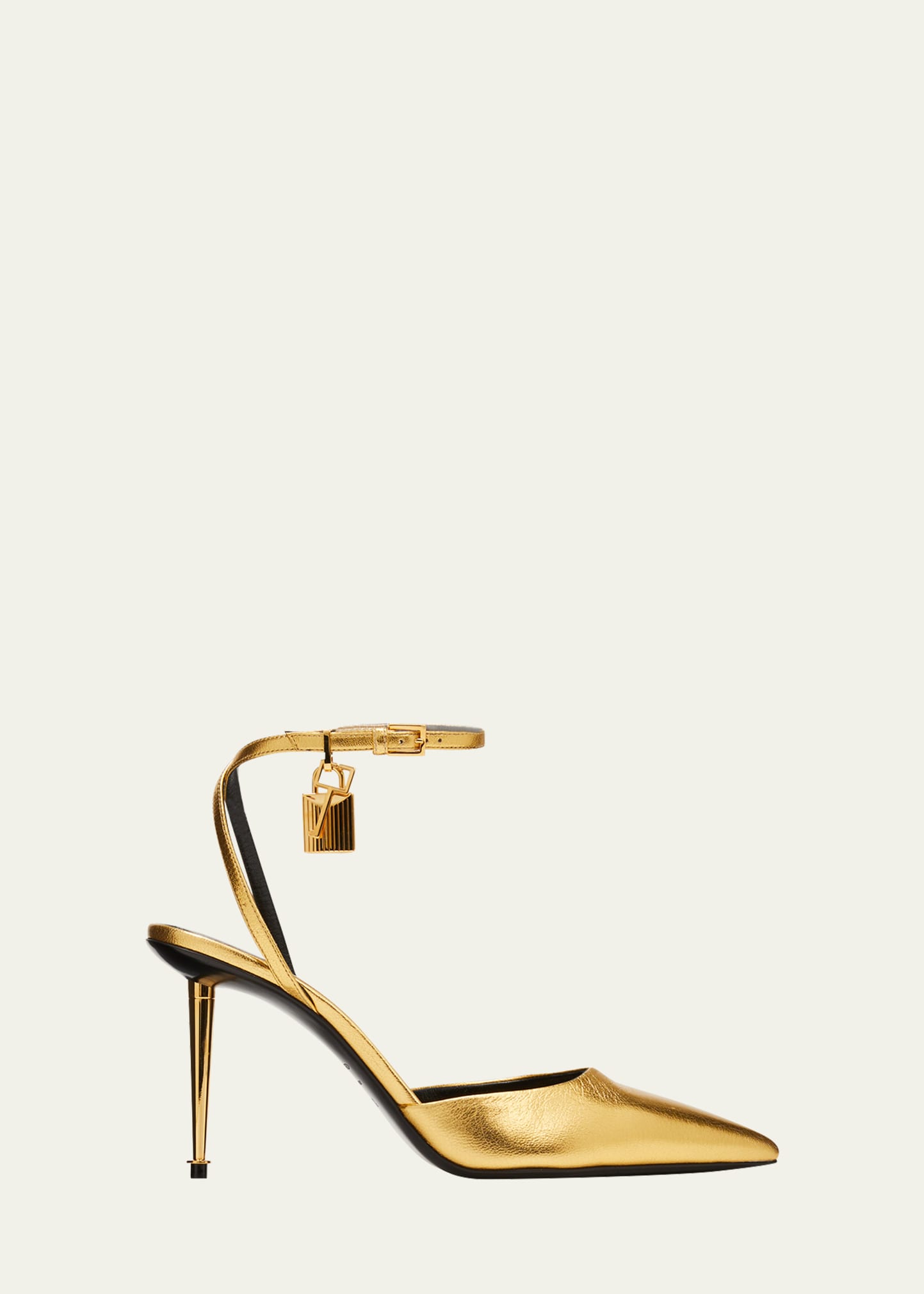 TOM FORD Lock 85mm Metallic Ankle-Strap Pumps