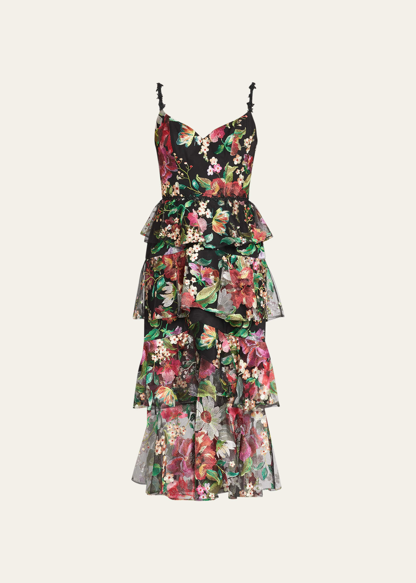 marchesa notte multi embroidered midi dress Marchesa Notte Printed V-Neck Midi Dress – Bluefly main image 1