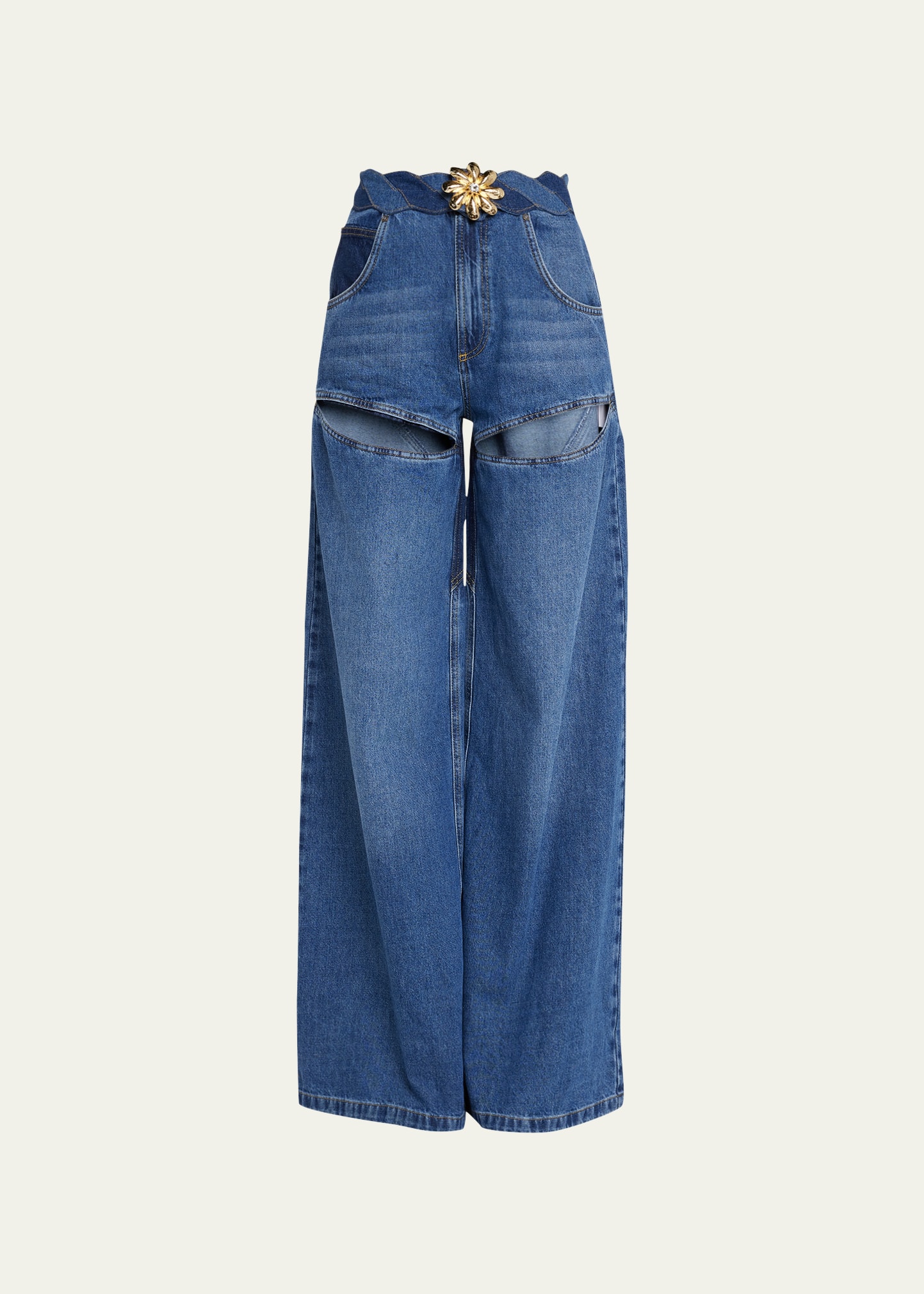 AREA Wide-Leg Slit Jeans - Bergdorf Goodman