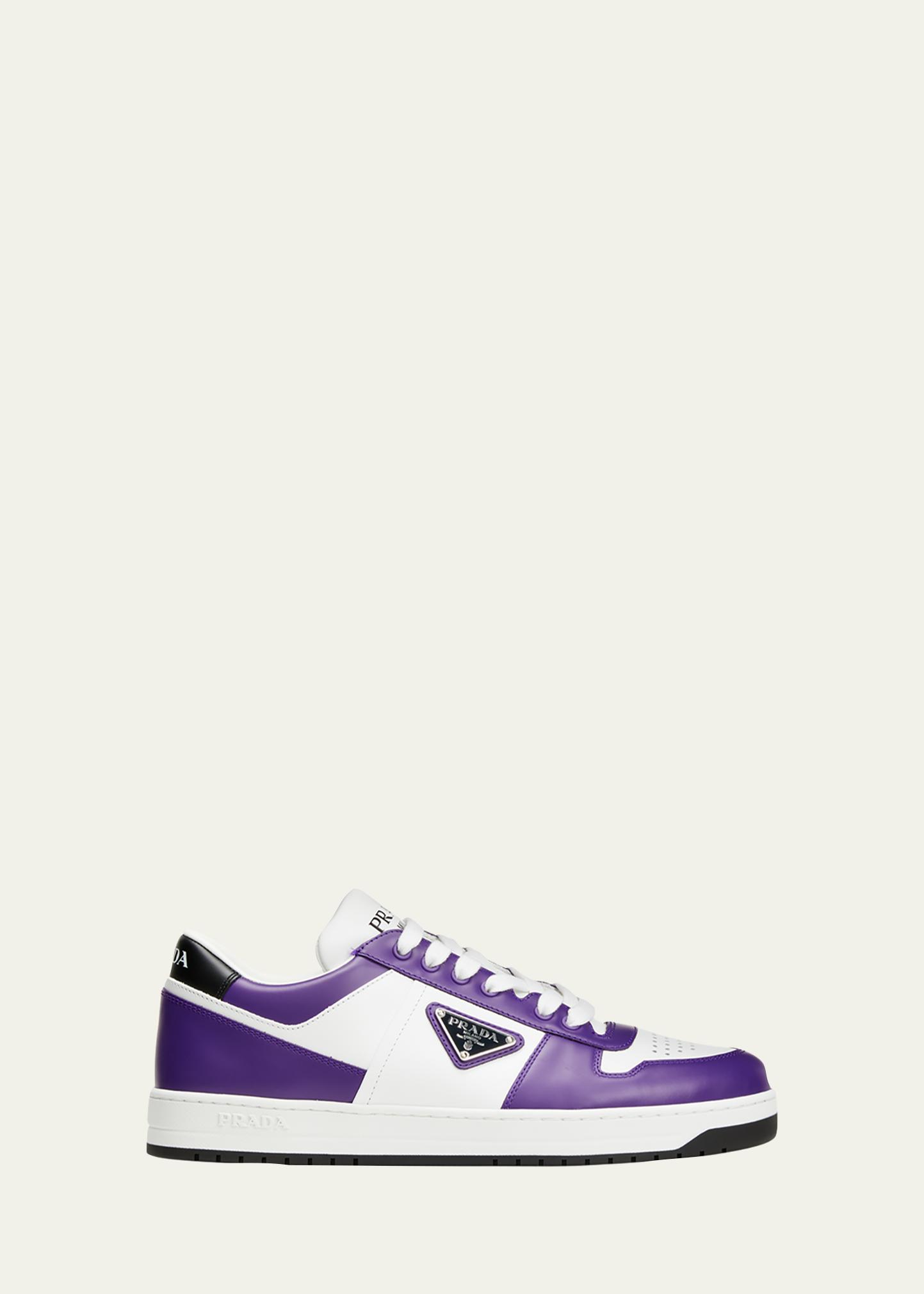 Prada Men's Downtown Triangle Logo Leather Low-Top Sneakers