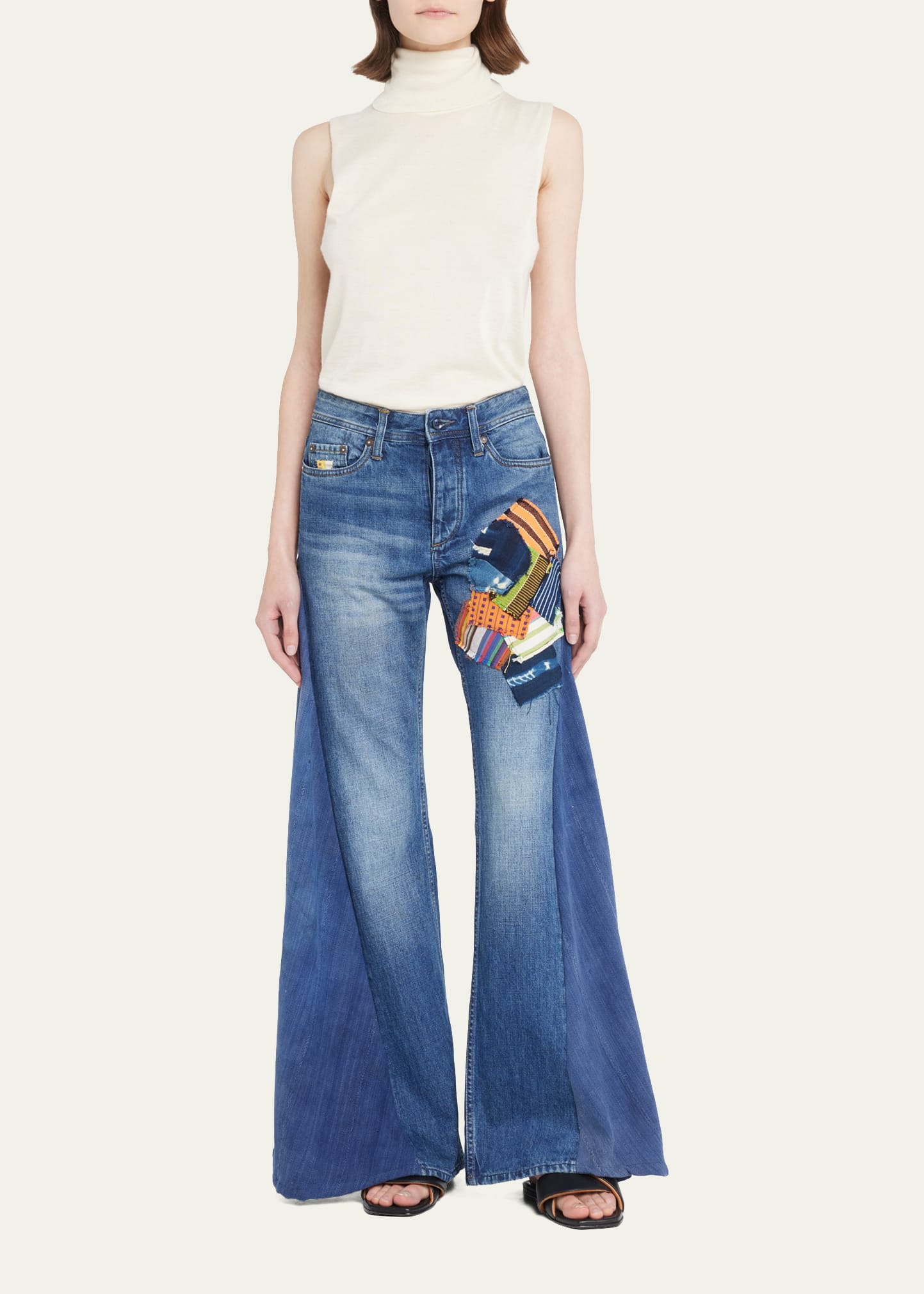 Studio 189 Patchwork Kente Wide-Leg Denim Jeans - Bergdorf Goodman