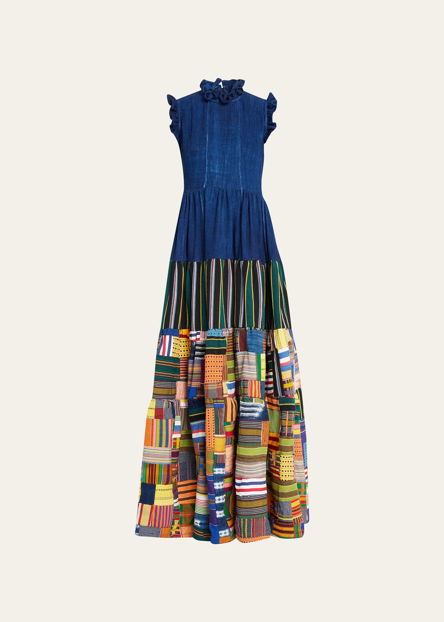 189 Patchwork - Studio Bergdorf Goodman Dress Kente Sleeveless Cotton & Maxi