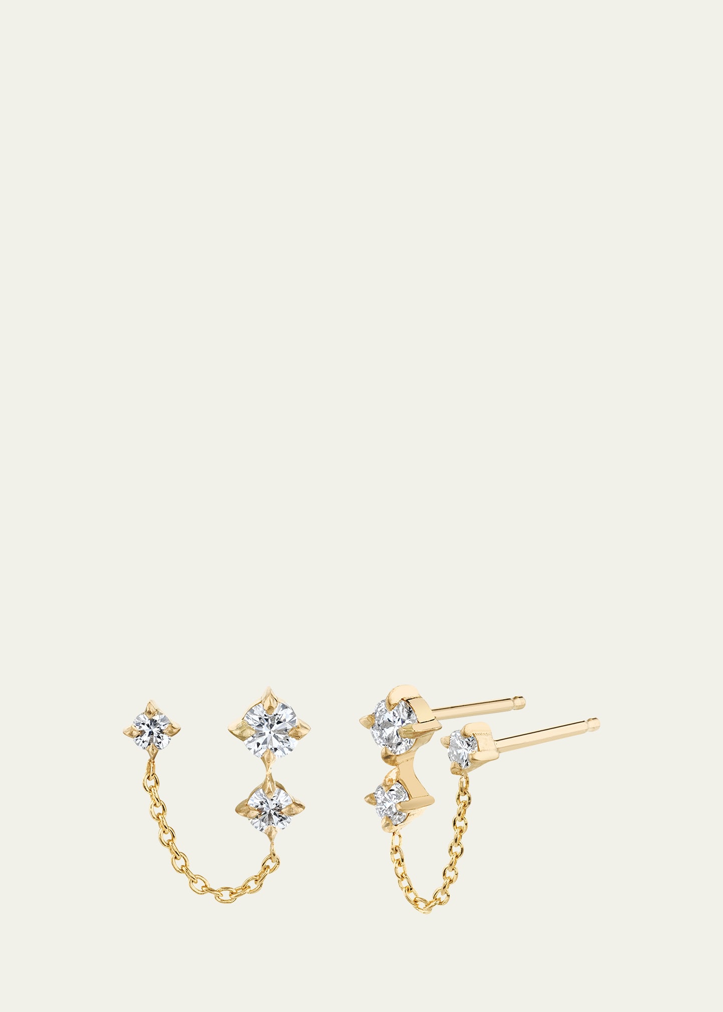 Lizzie Mandler Fine Jewelry Wave Double-Piercing 3 Diamond Stud Earring, Single