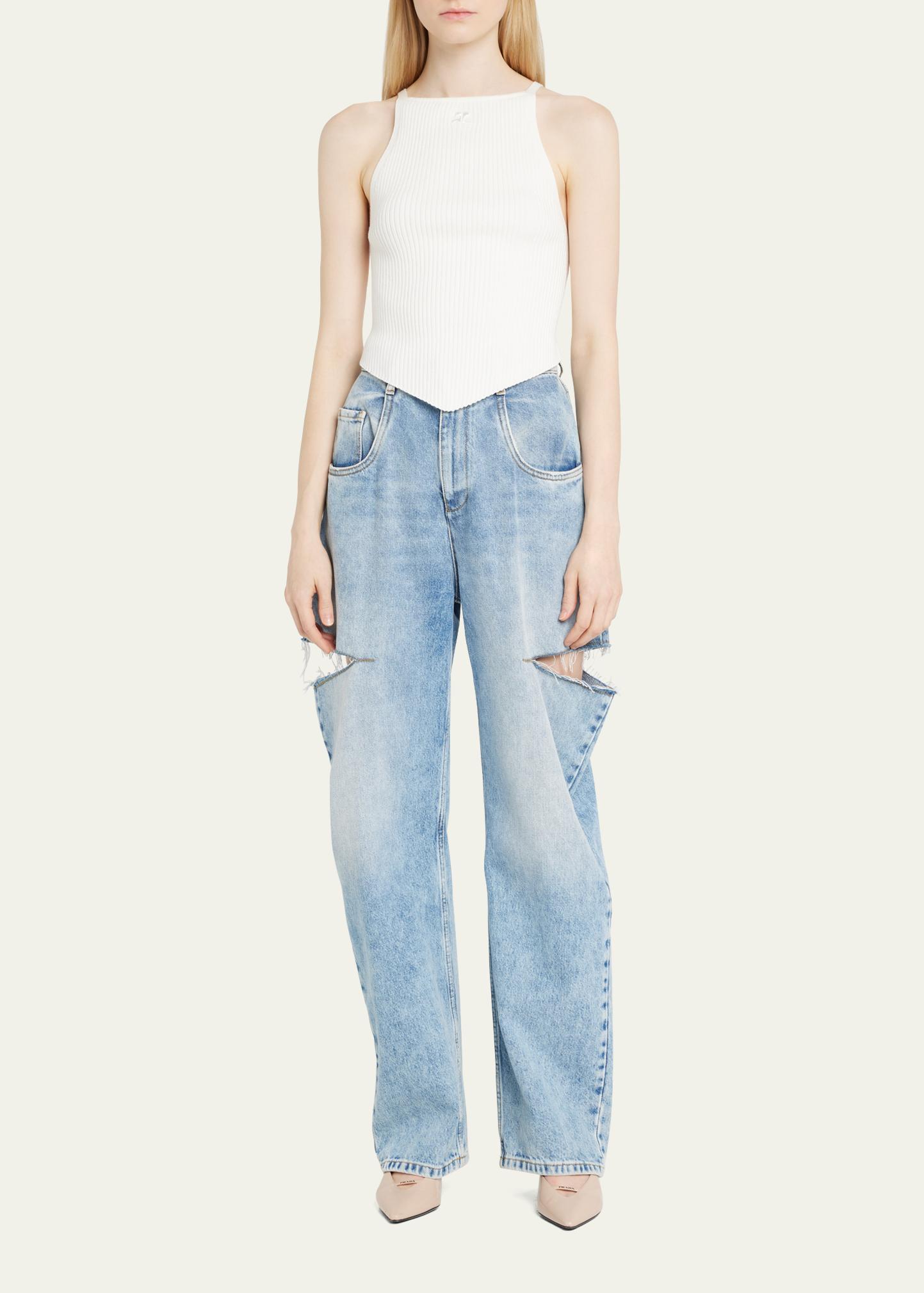 Courreges Rib-Knit Tank Top with Pointed Hem - Bergdorf Goodman