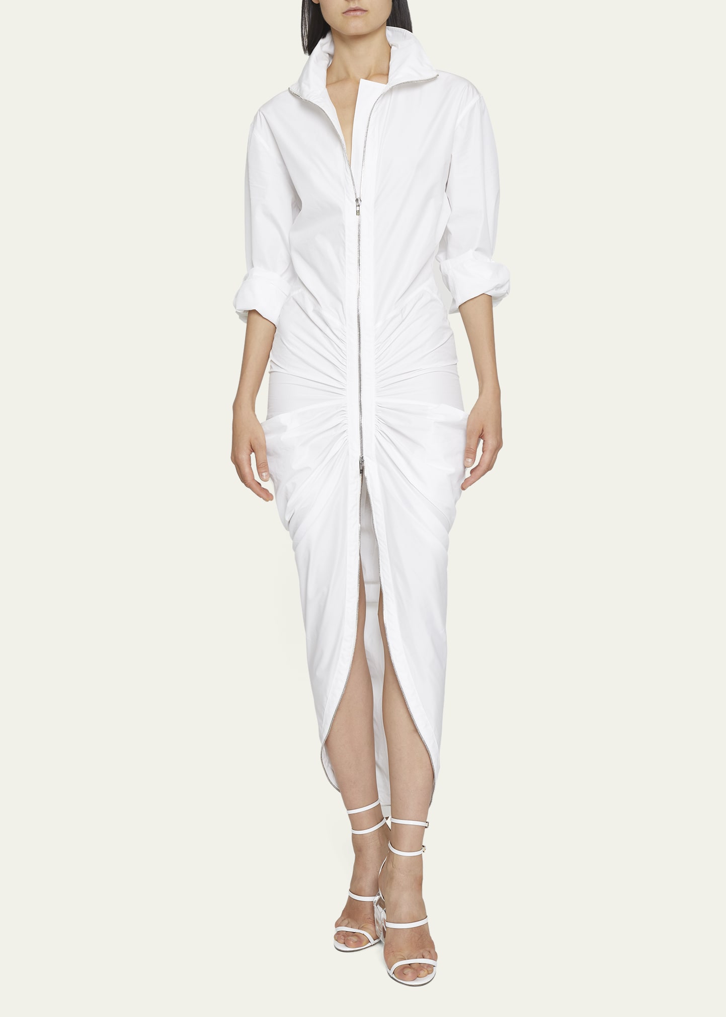 【ALAIA】Poplin dress Cotton poplin midi dress in white - Alaia | Mytheresa