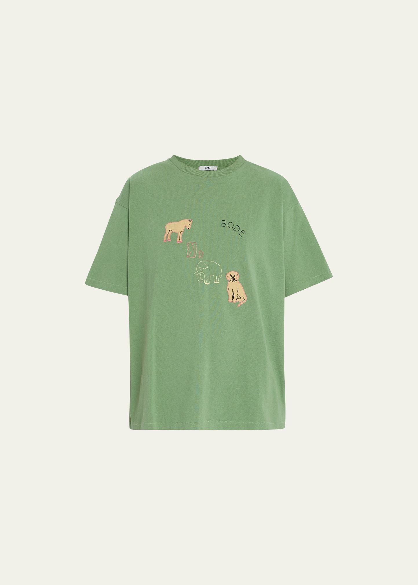 Bode Tiny Zoo Embroidered Cotton T-Shirt - Bergdorf Goodman