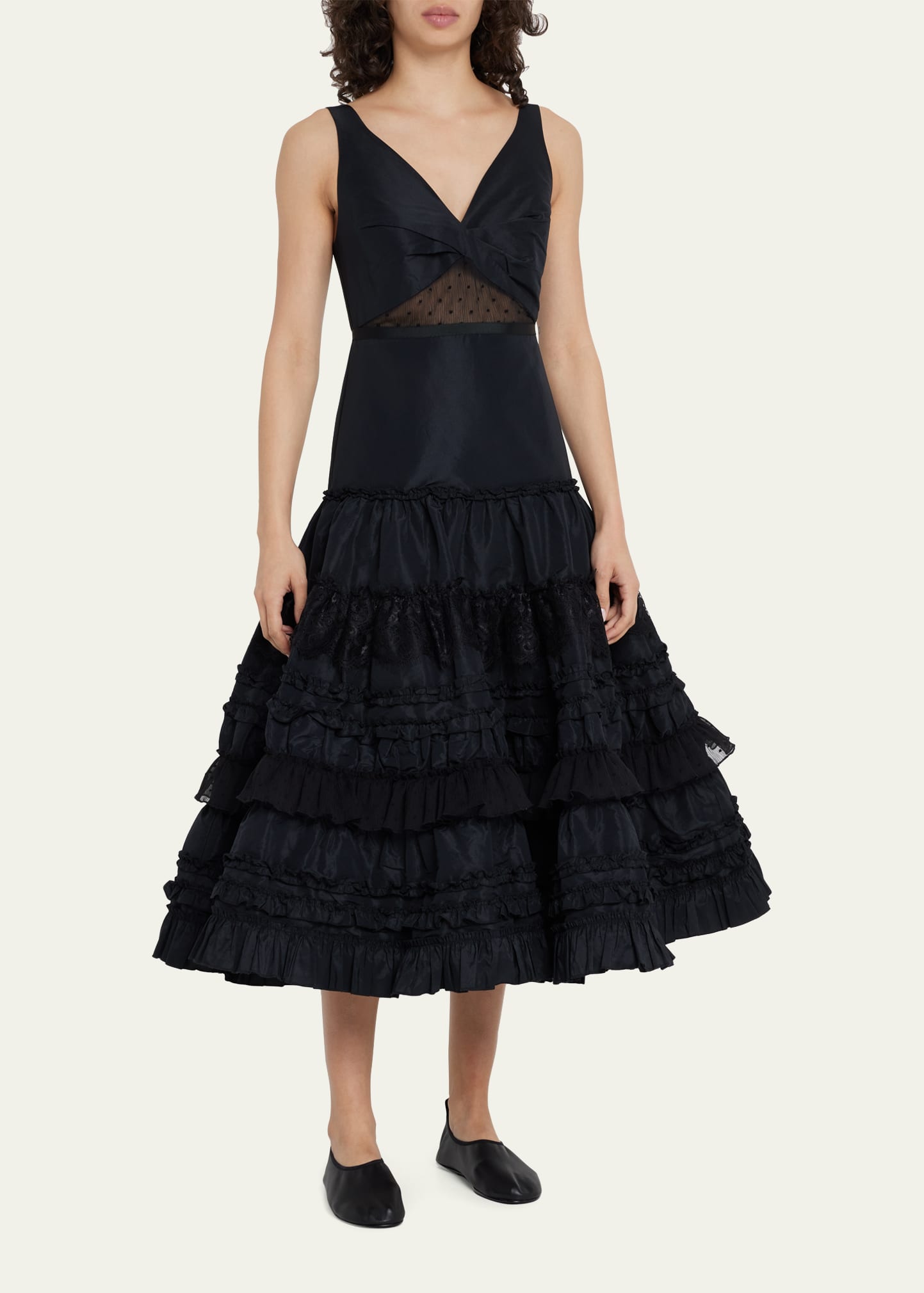 Alexis Estelle Ruffle & Lace Tiered Midi Dress - Bergdorf Goodman