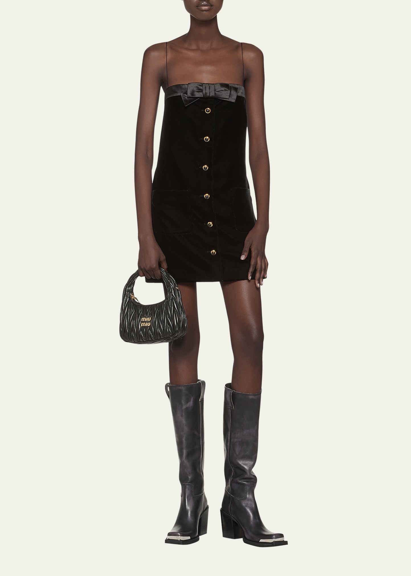 miu miu bow mini dress Satin Bow Detail Mini Dress