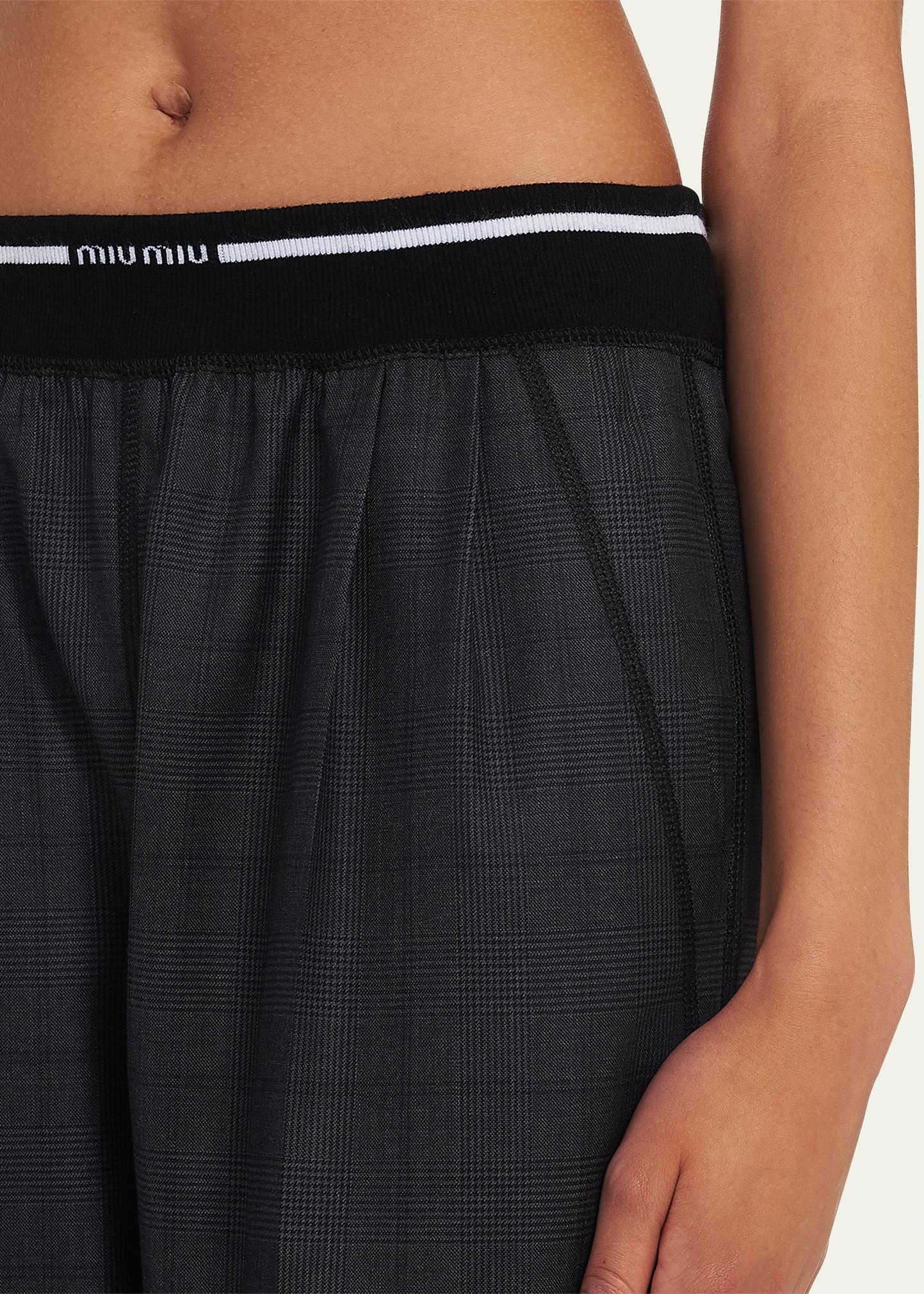Miu Miu Glen Plaid Logo Straight-Leg Pants - Bergdorf Goodman