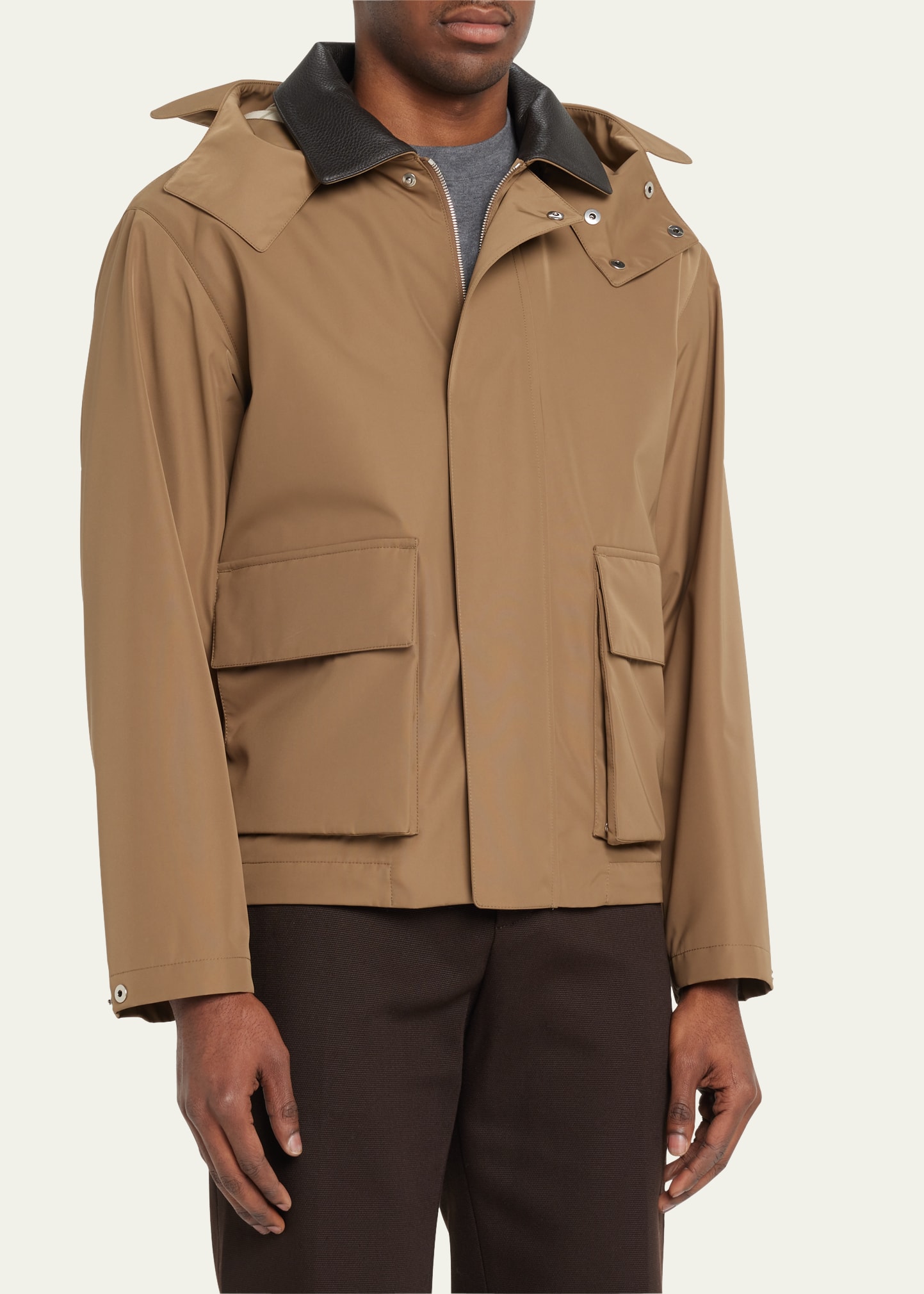 Loro Piana Men's Horsey Utility Jacket with Leather Trim