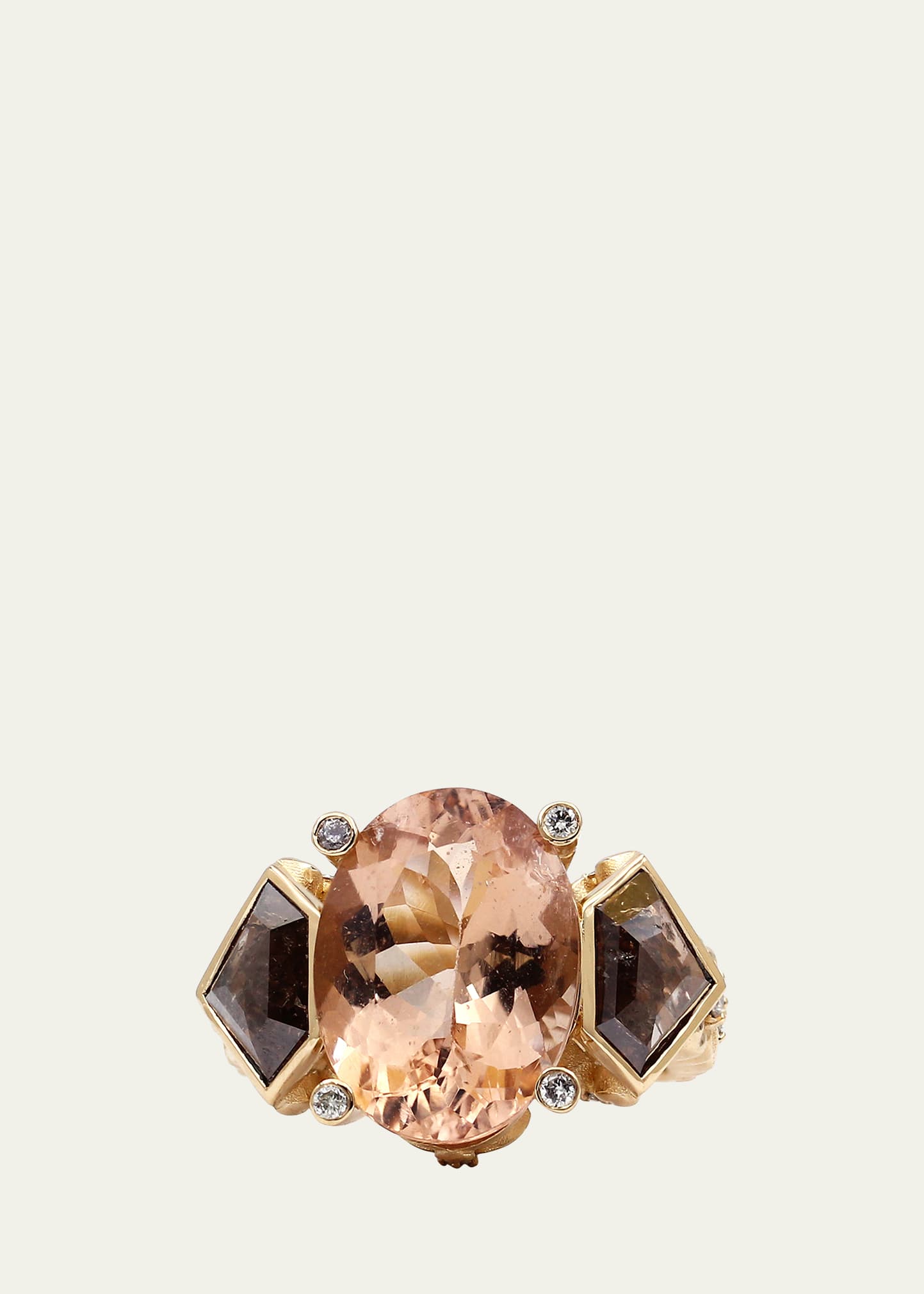 Stephen Dweck Cognac and White Diamond Ring with Morganite in 18K Gold
