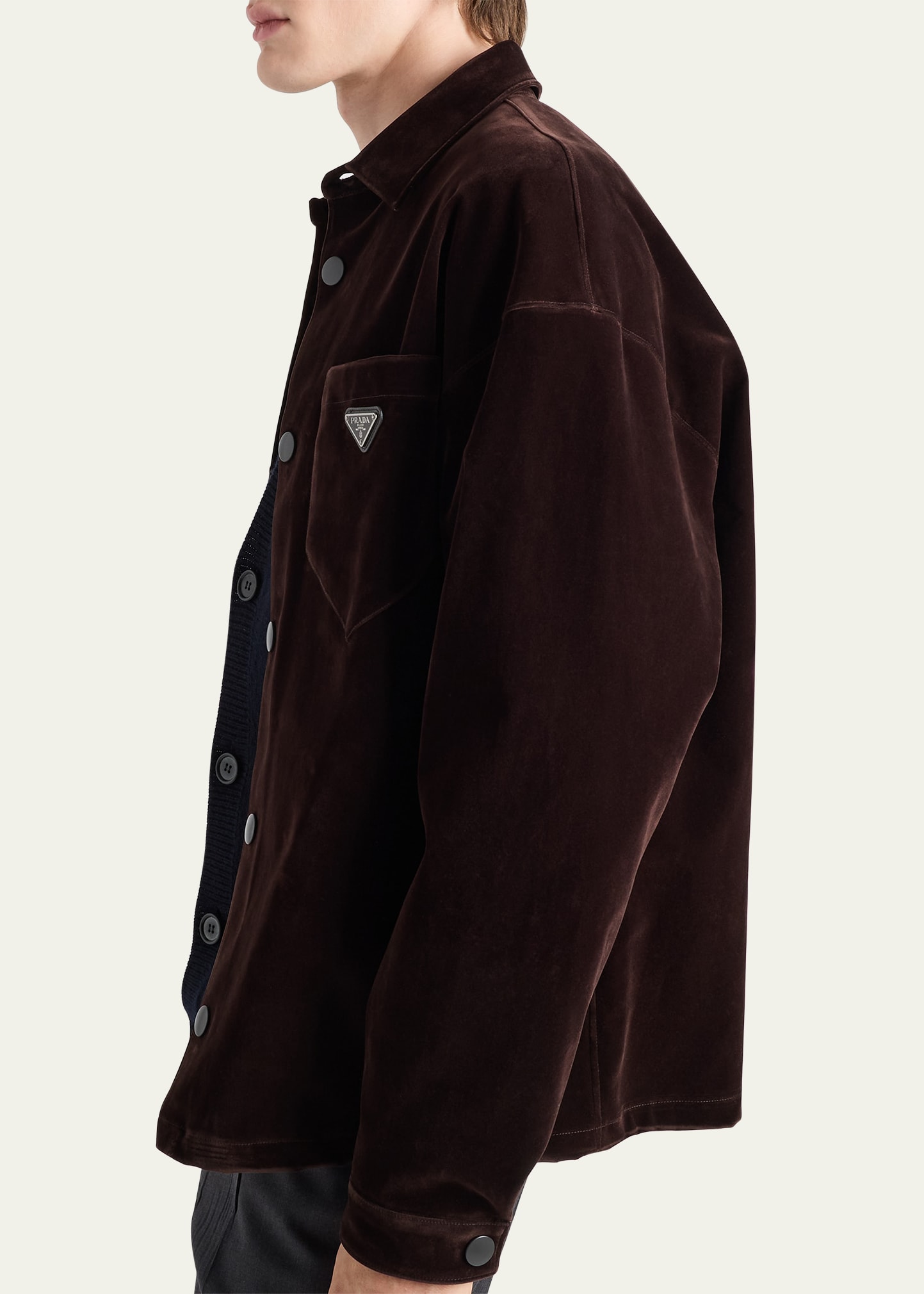 Prada Men's Velvet Denim Snap-Front Shirt - Bergdorf Goodman