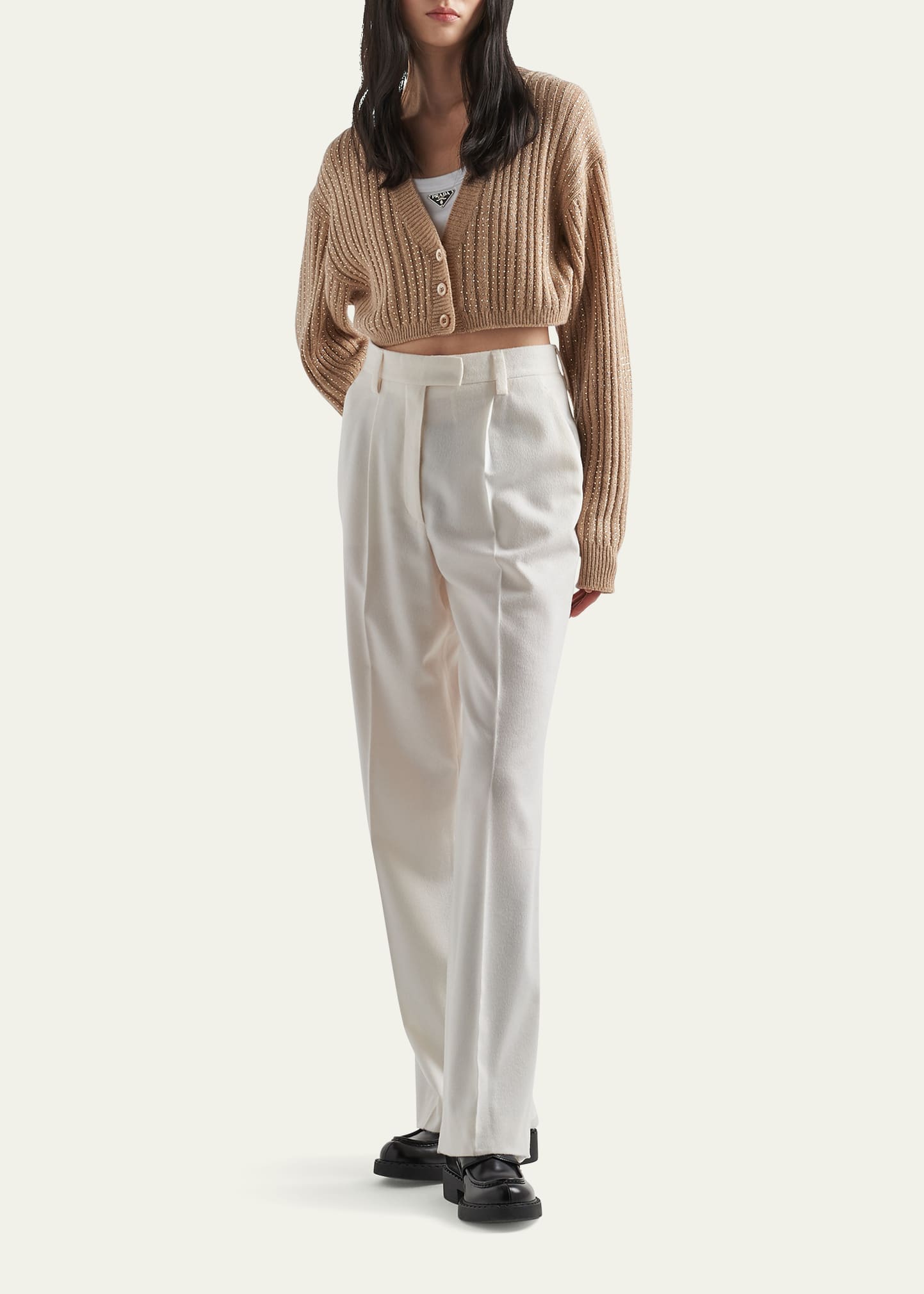 Prada Lame Cropped Wool-Cashmere Cardigan - Bergdorf Goodman