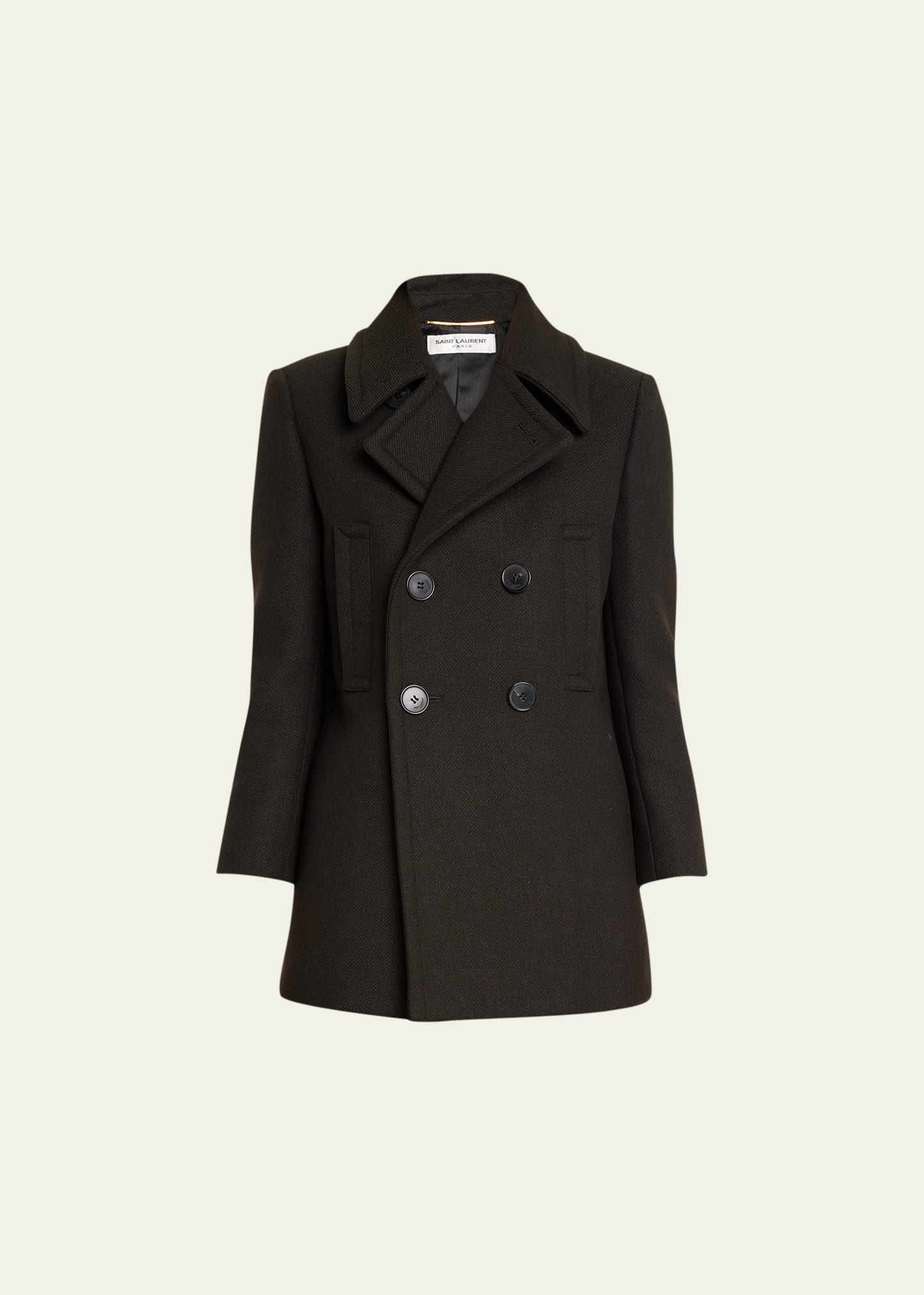 Saint Laurent Double-Breasted Wool Pea Coat - Bergdorf Goodman