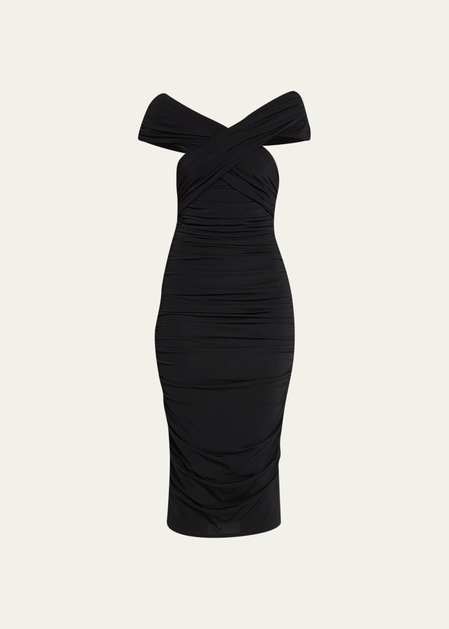 Giorgio Armani Off-The-Shoulder Ruched Jersey Midi Dress