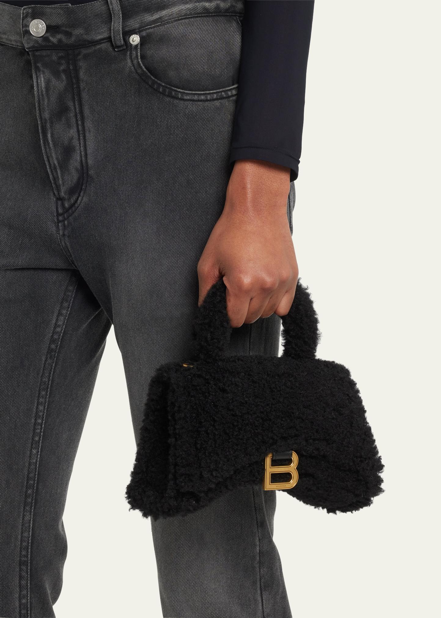 Balenciaga Hourglass XS Furry Shearling Top-Handle Bag - Bergdorf