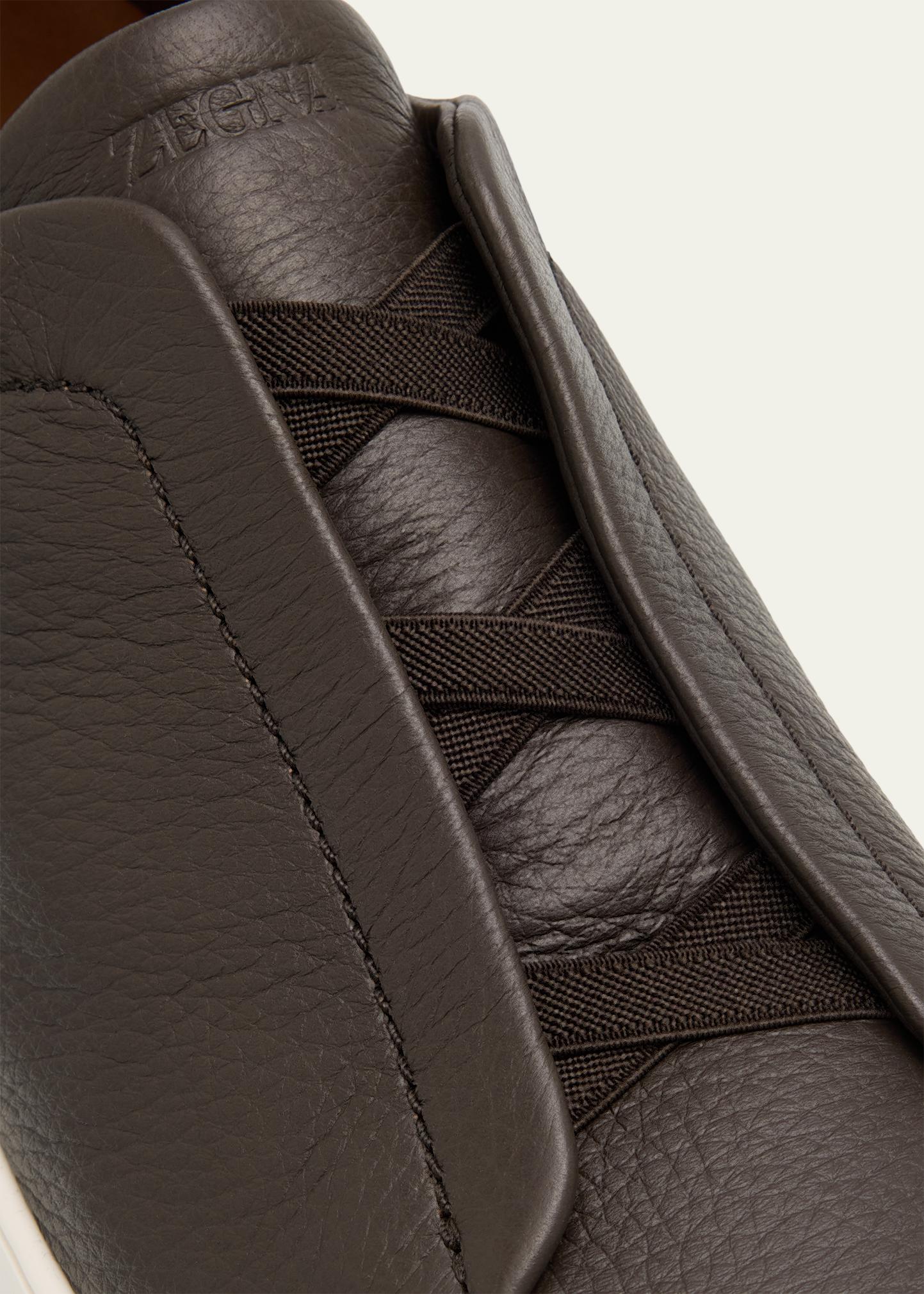 ZEGNA 남성 트리플 스티치 사슴 가죽 스니커즈