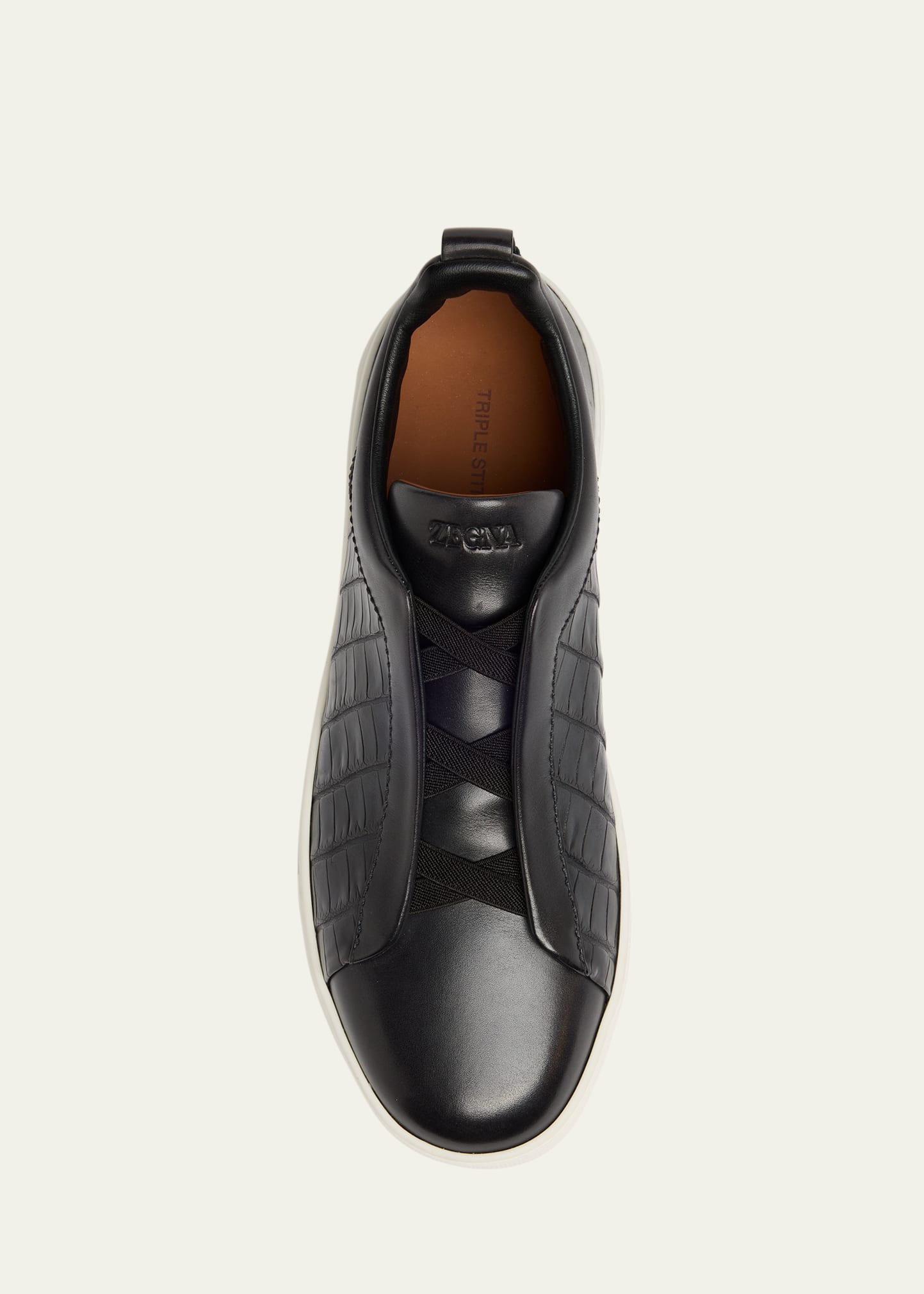 ZEGNA Men's Triple Stitch Alligator Leather Slip-On Sneakers