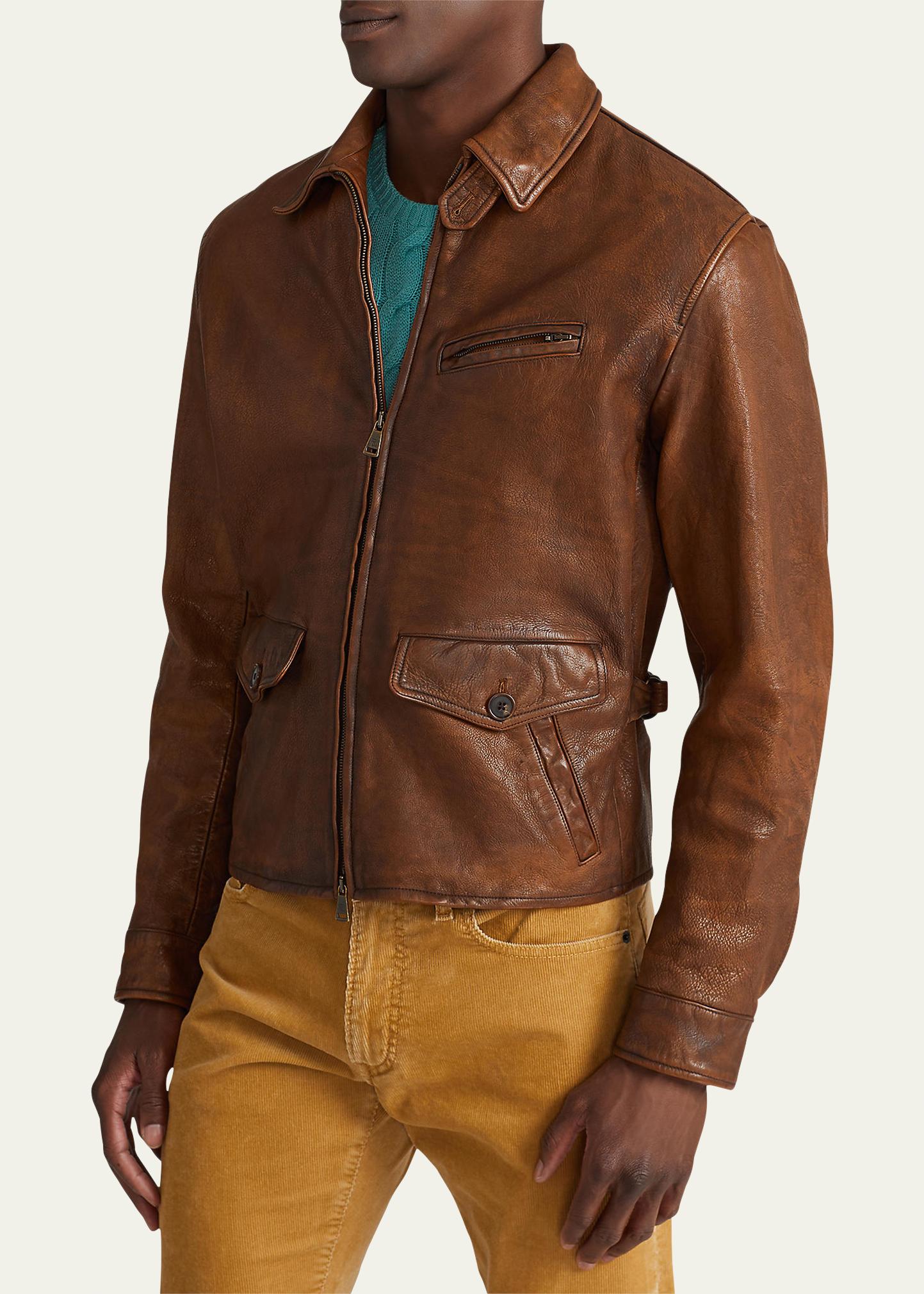 Ralph Lauren Purple Label Men's Hugh Leather Newsboy Jacket