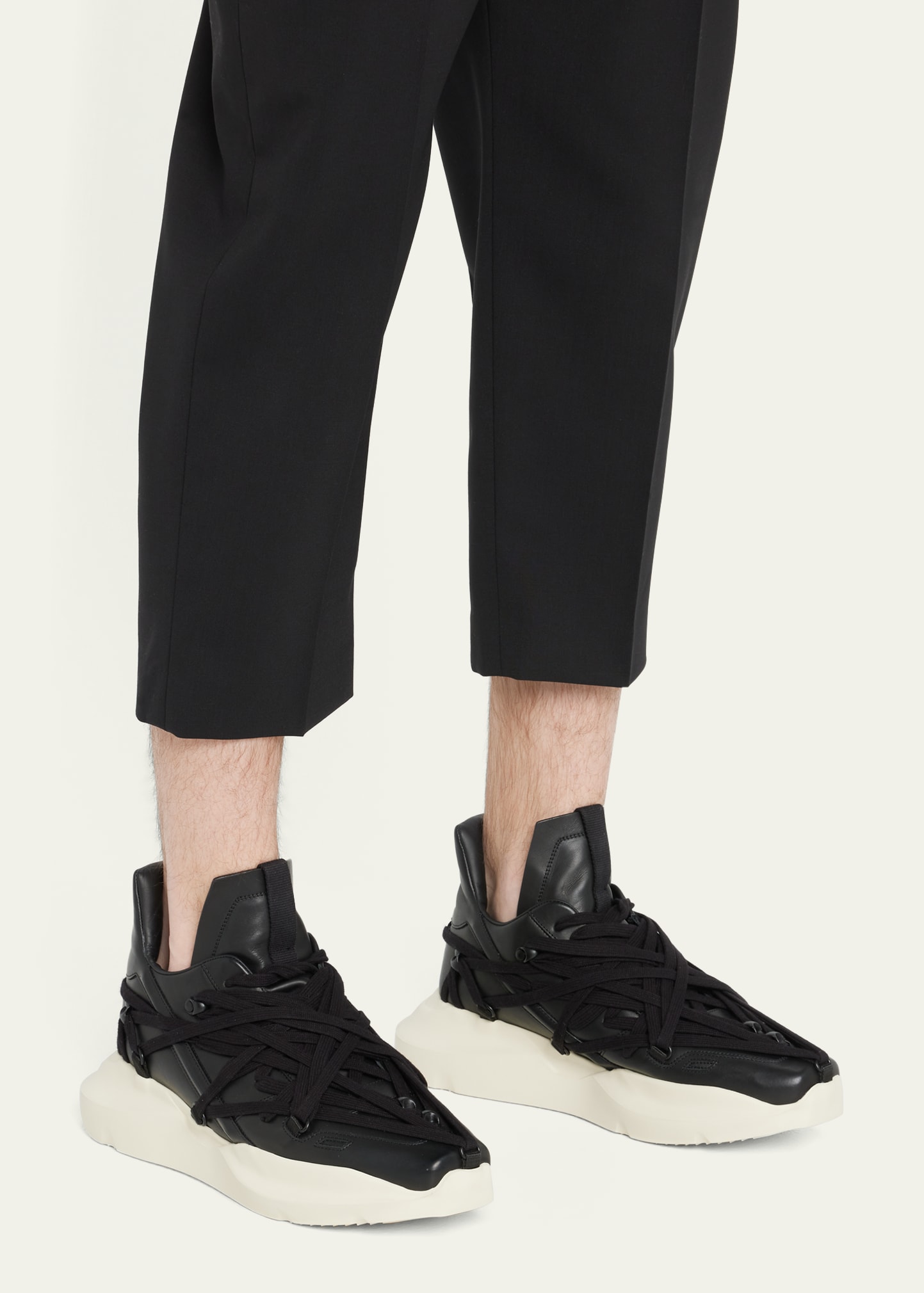 Rick Owens Men's Megalace Runner Leather High-Top Sneakers
