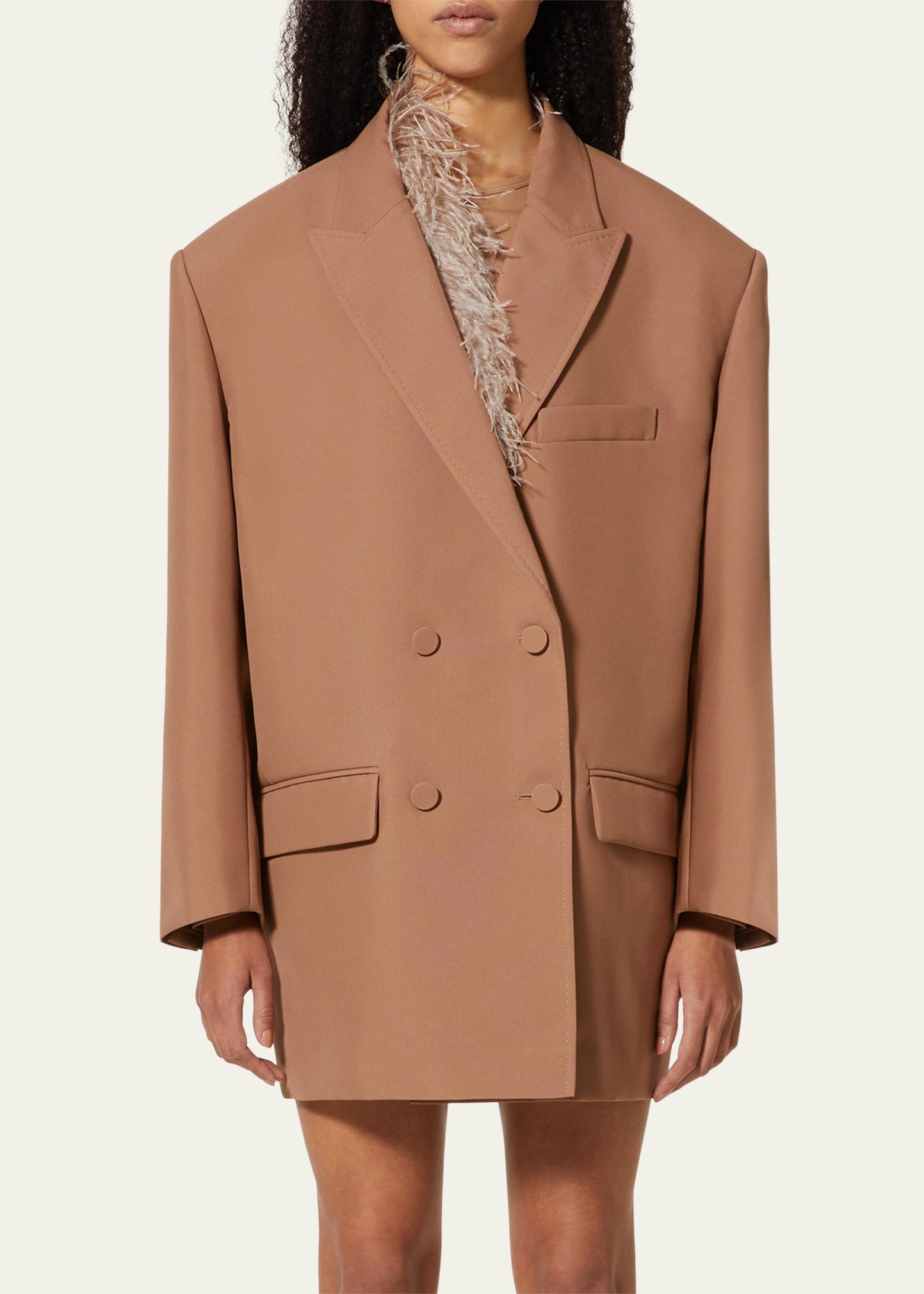 Veste Valentino Avec Plumes - Taille M, Beige, Laine Et Soie, Occasion Comme Neuf