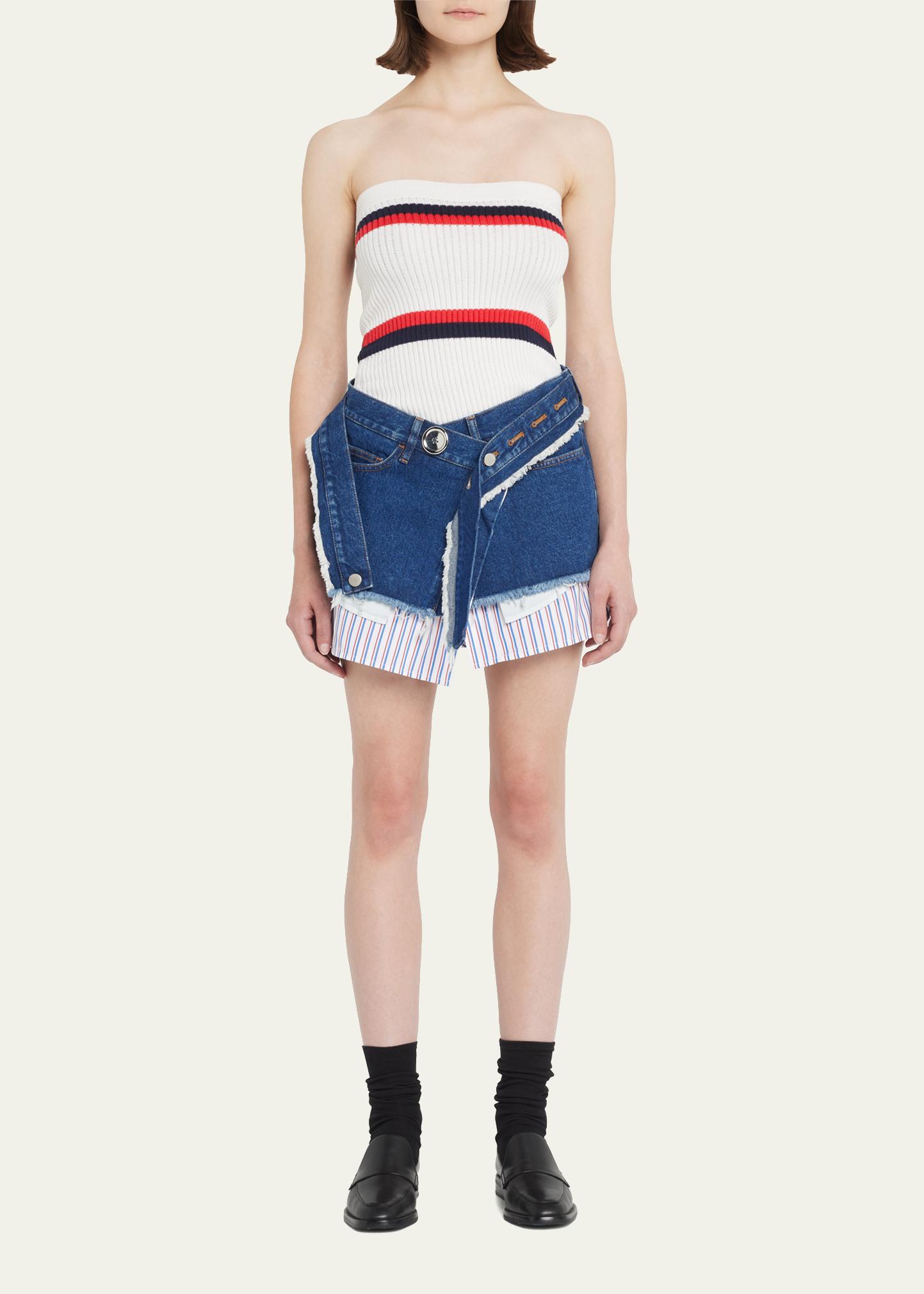 MERYLL ROGGE Denim Wrap Mini Skirt with Shirting - Bergdorf Goodman