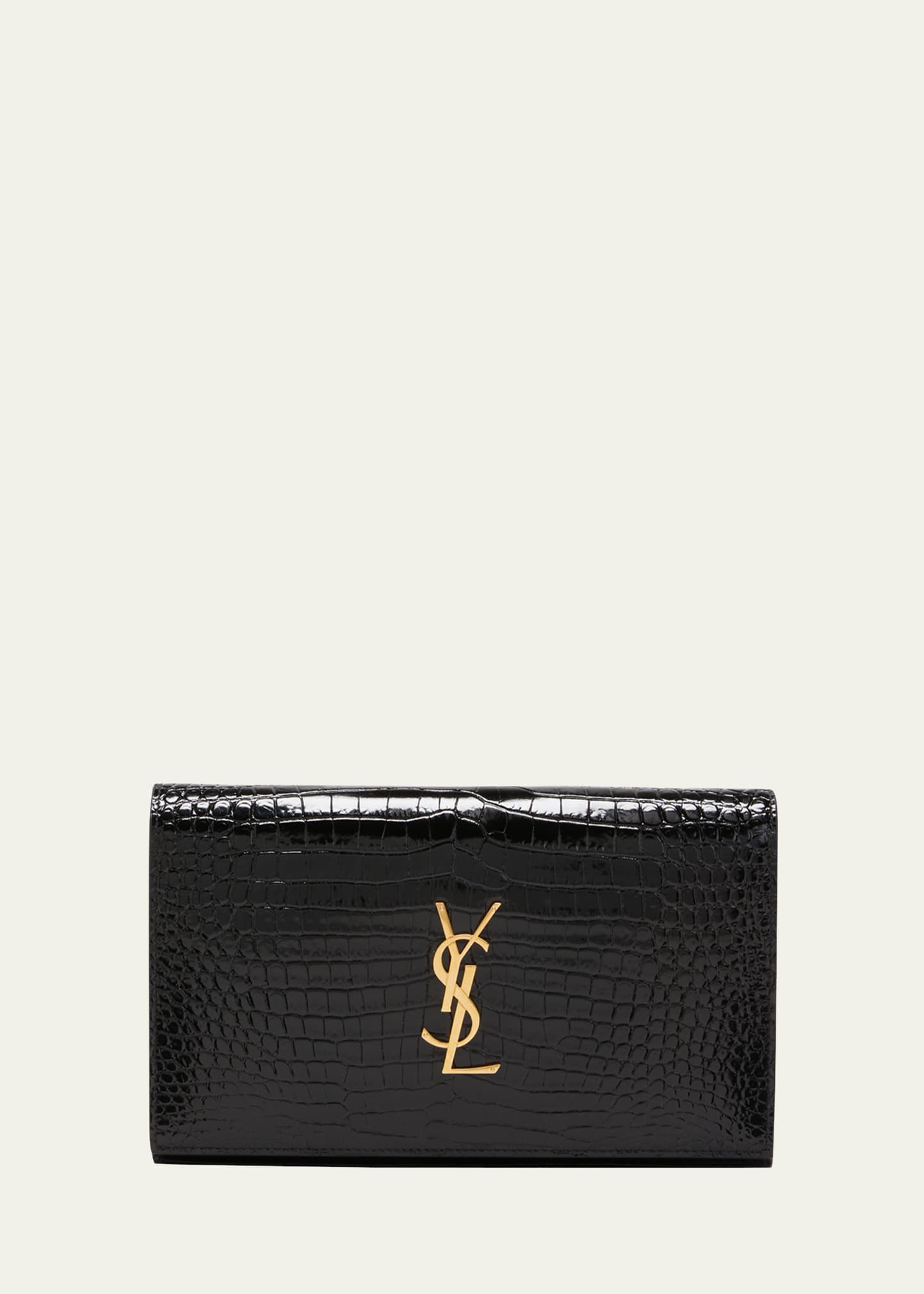 Kate chain wallet with tassel in crocodile-embossed leather, Saint Laurent