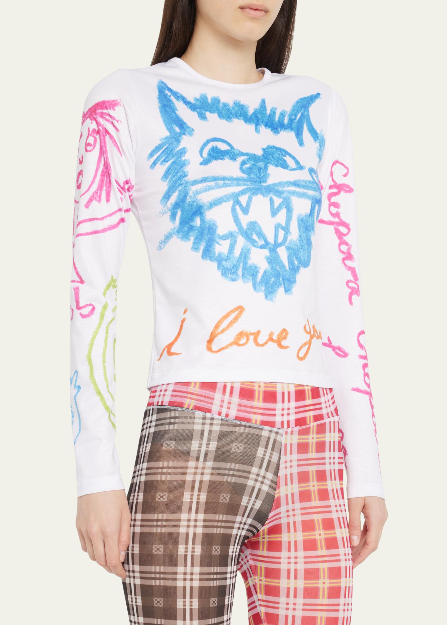 Chopova Lowena I Love You Scribble-Print Fitted Top - Bergdorf Goodman