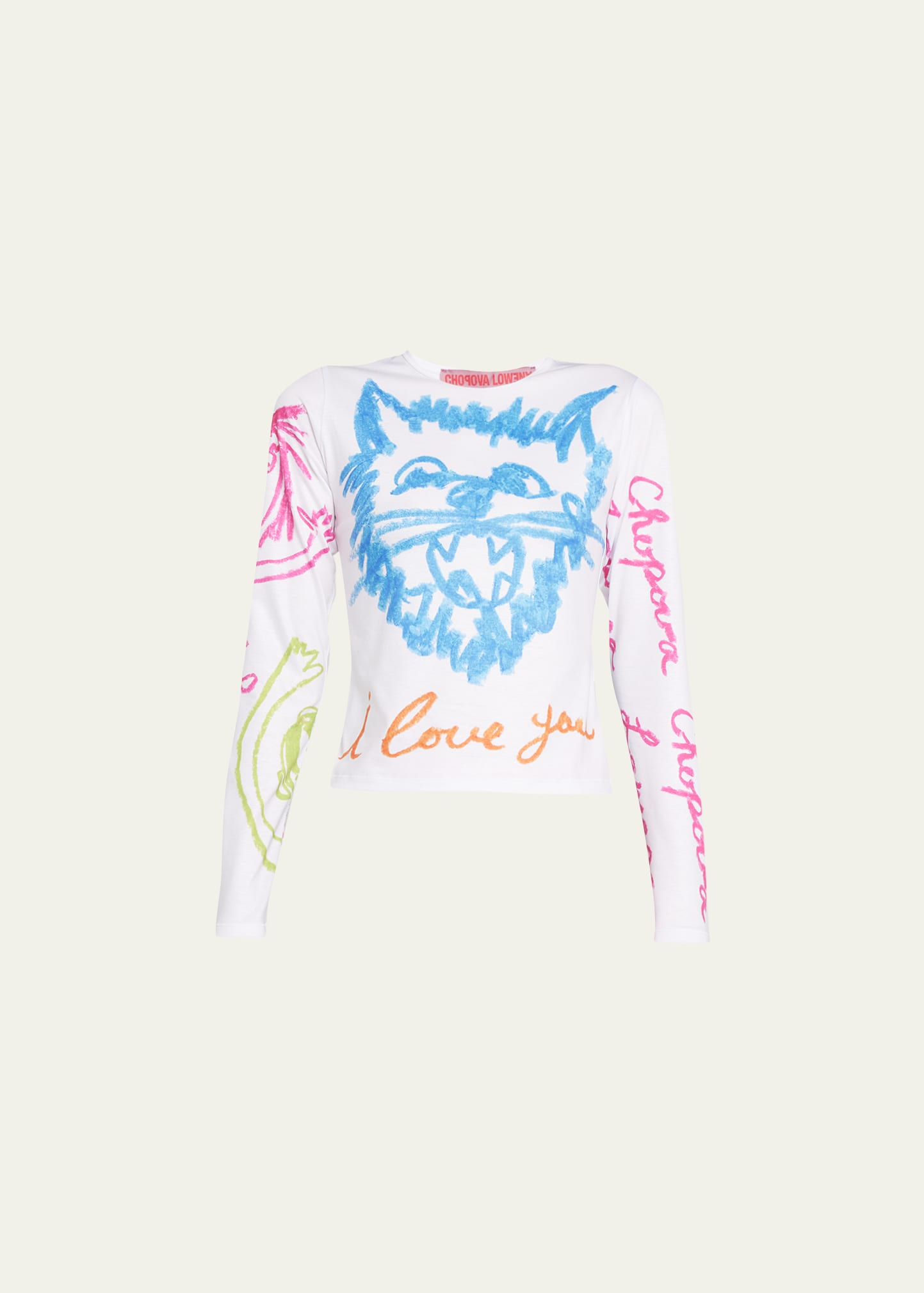 Chopova Lowena I Love You Scribble-Print Fitted Top - Bergdorf Goodman