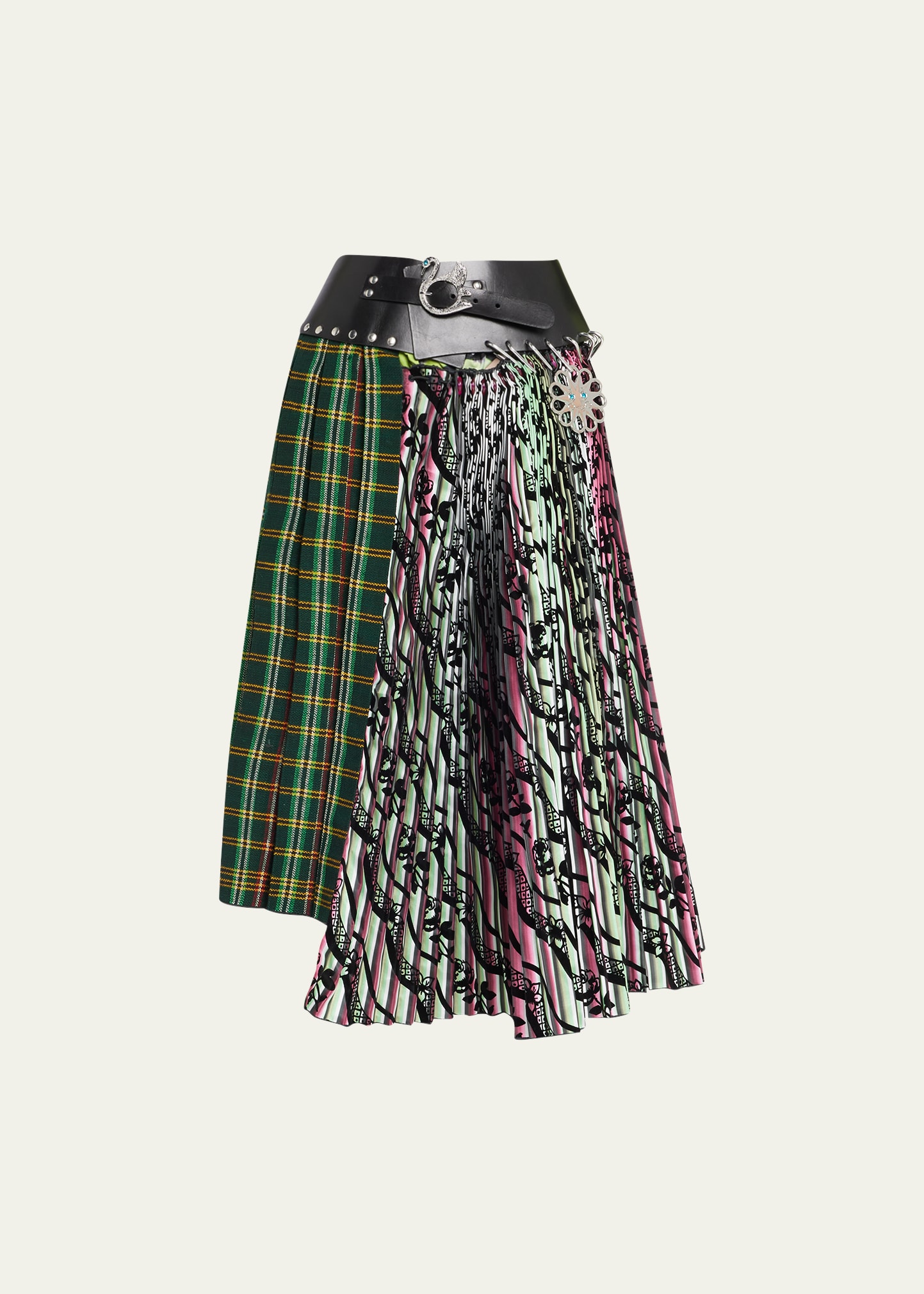 Chopova Lowena Nerine Spliced Asymmetric Belted Midi Skirt