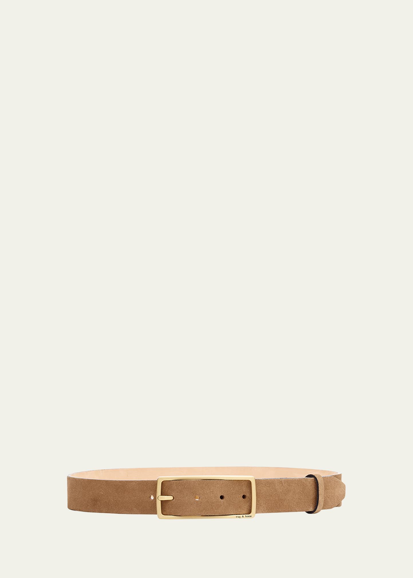 Suede Buckle Belt - Genuine Leather - 1.5\