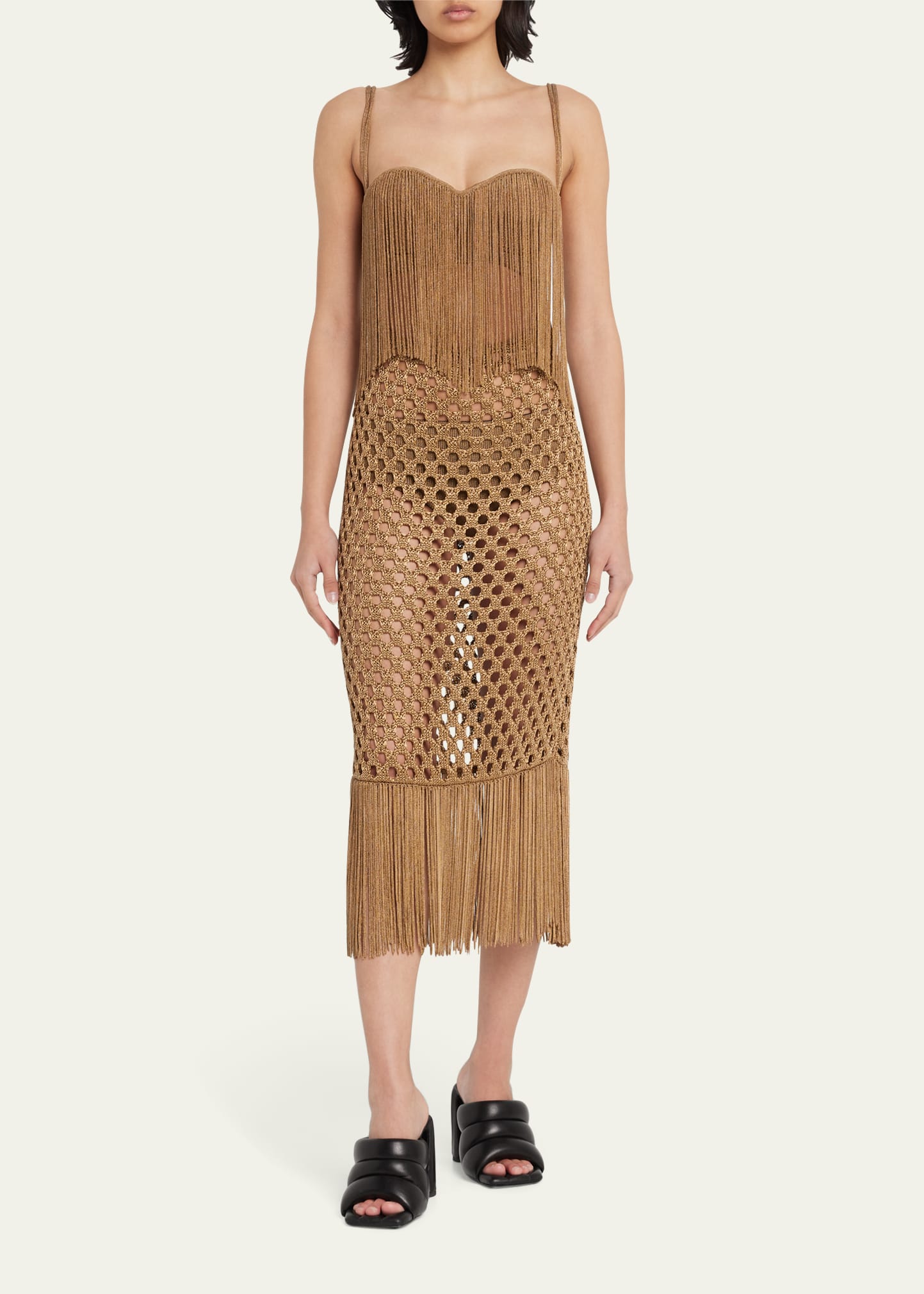 Proenza Schouler Lacquered Mesh Knit Midi Dress with Fringe Detail -  Bergdorf Goodman